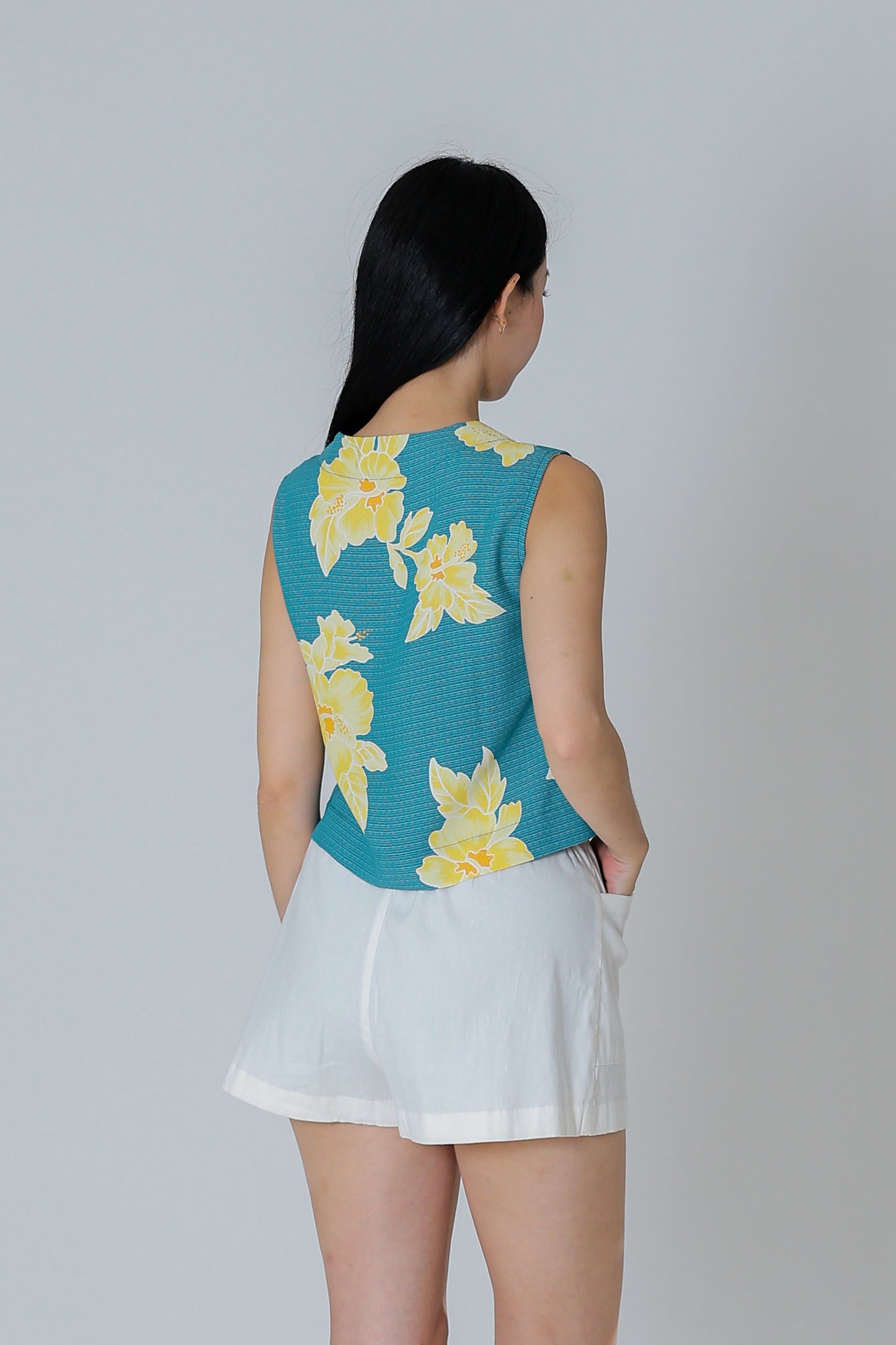 Drika V Neck Printed Top - Teal