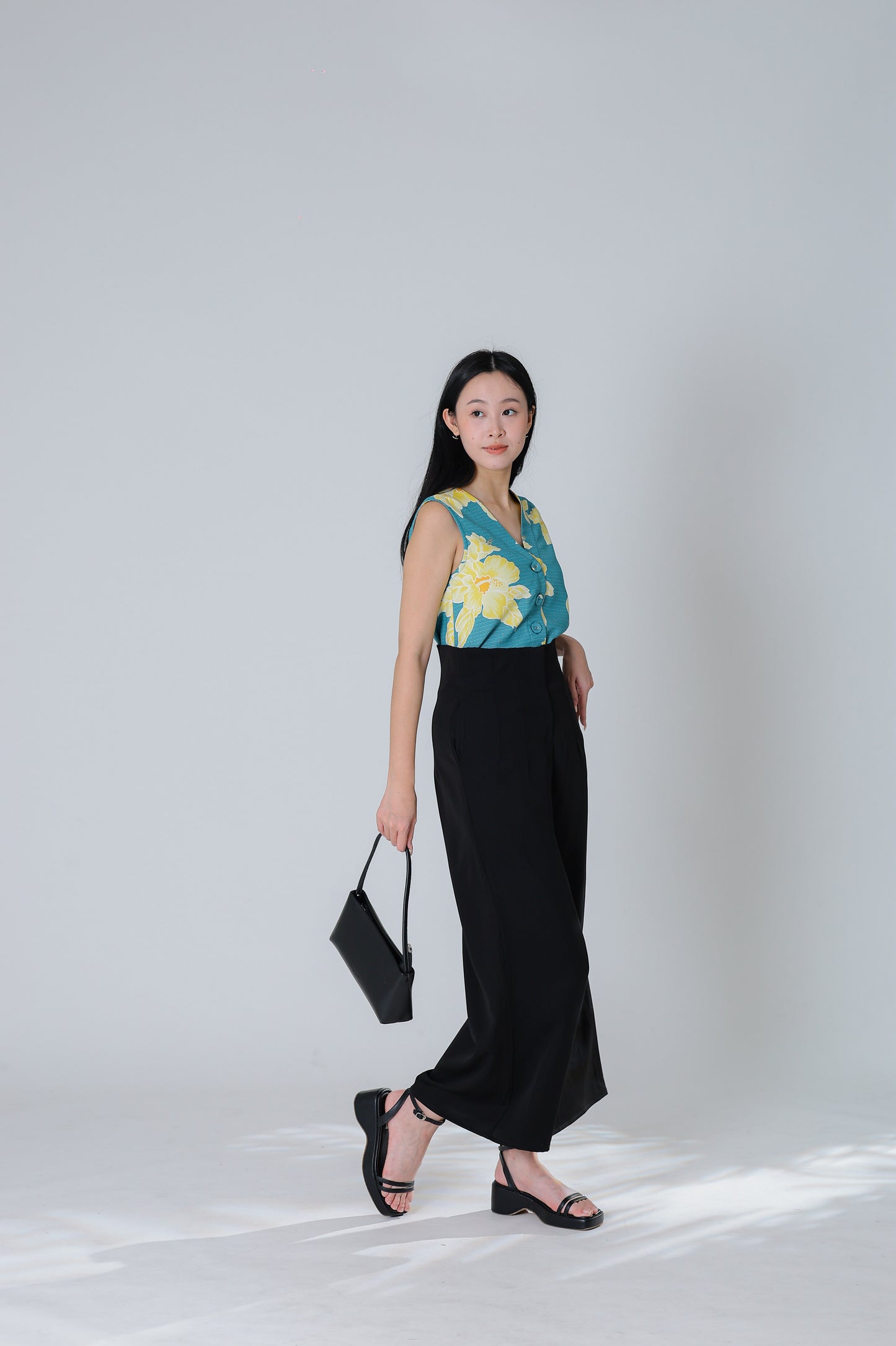 Drika V Neck Printed Top - Teal