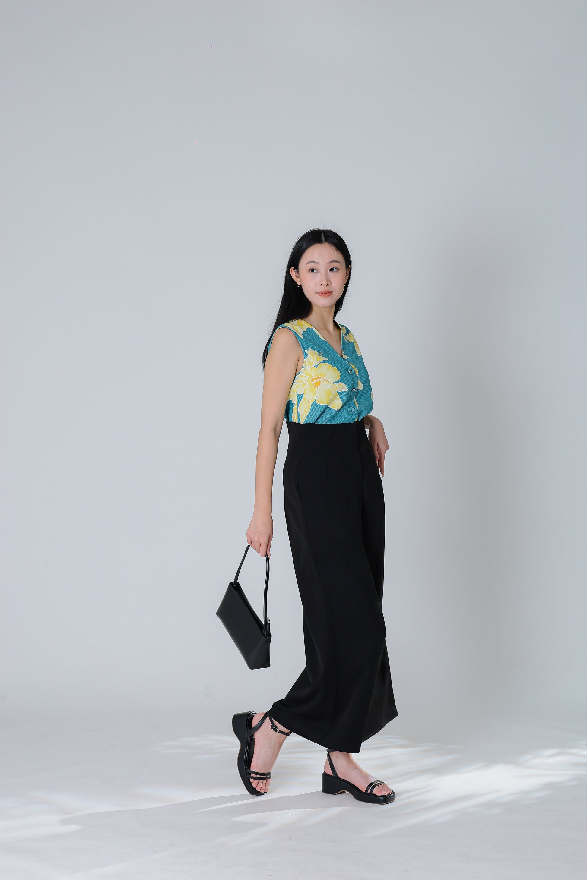 Drika V Neck Printed Top - Teal