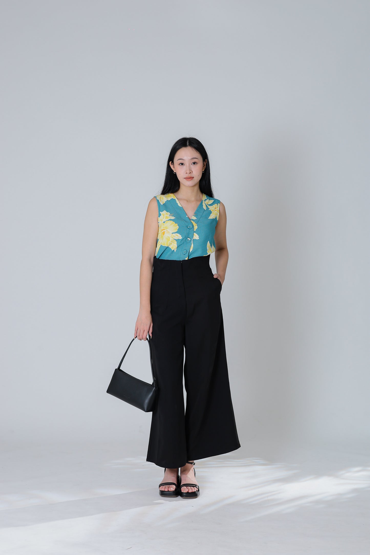 Drika V Neck Printed Top - Teal