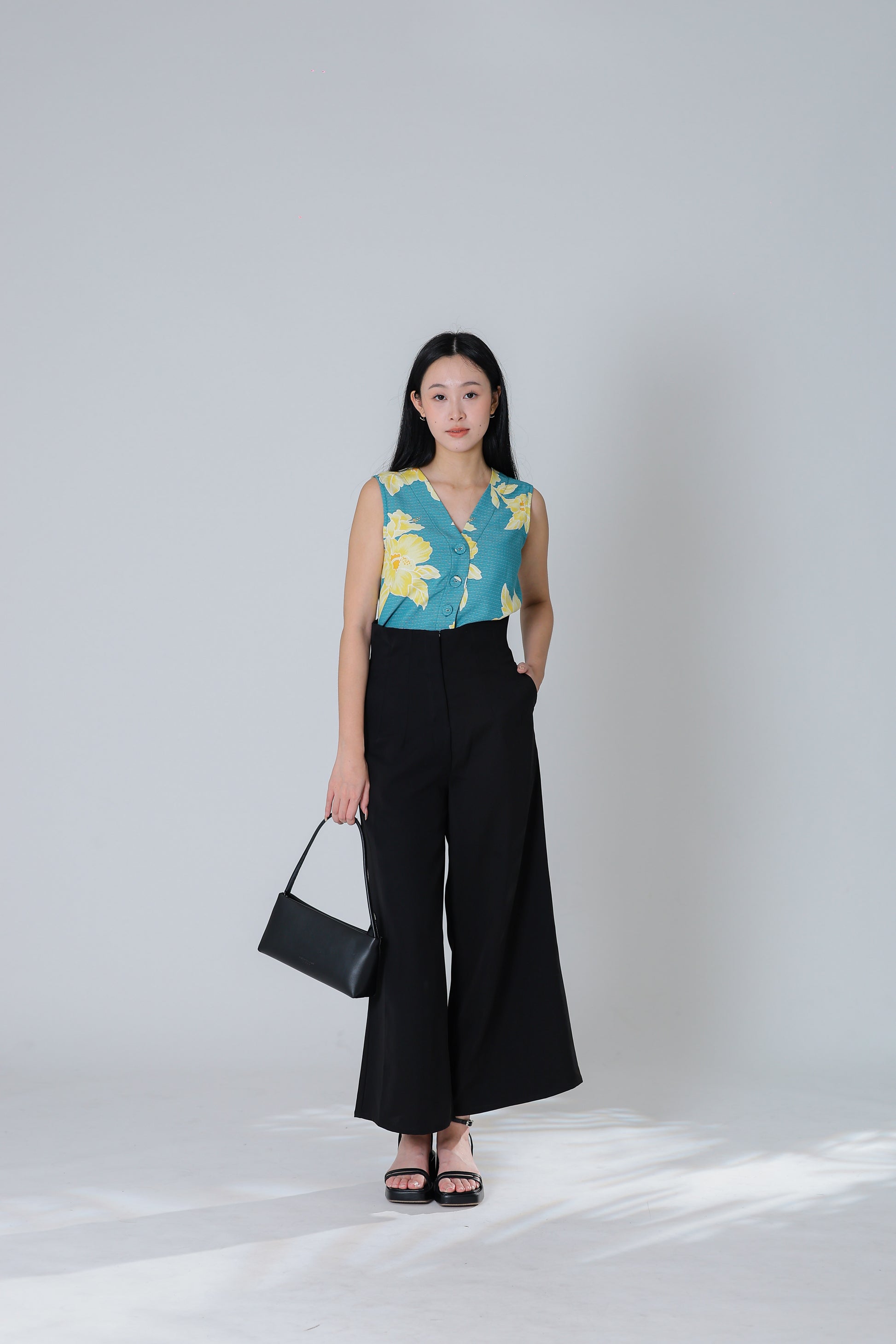 Drika V Neck Printed Top - Teal