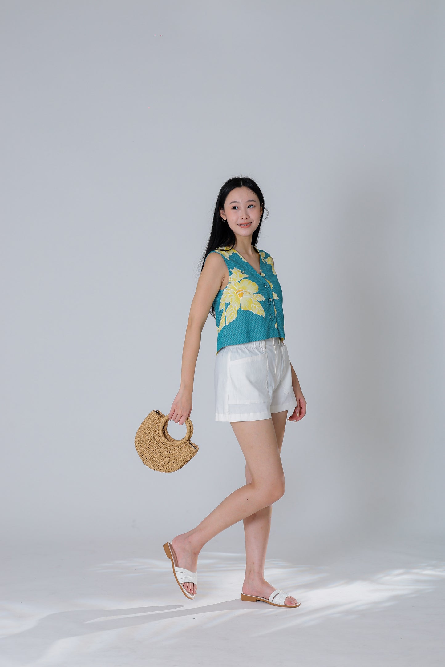 Drika V Neck Printed Top - Teal