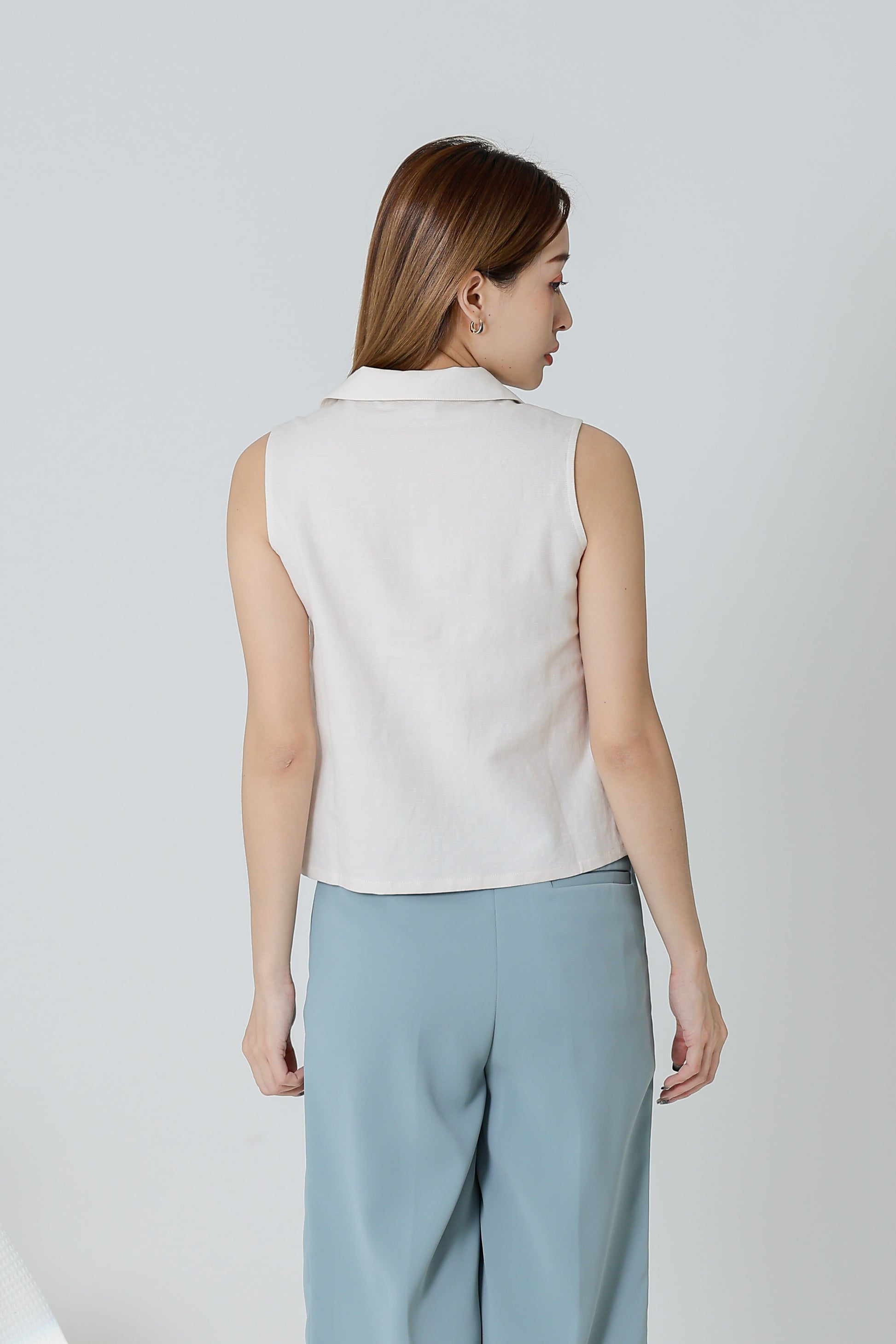 Eileen Zip Collar Top - Ivory