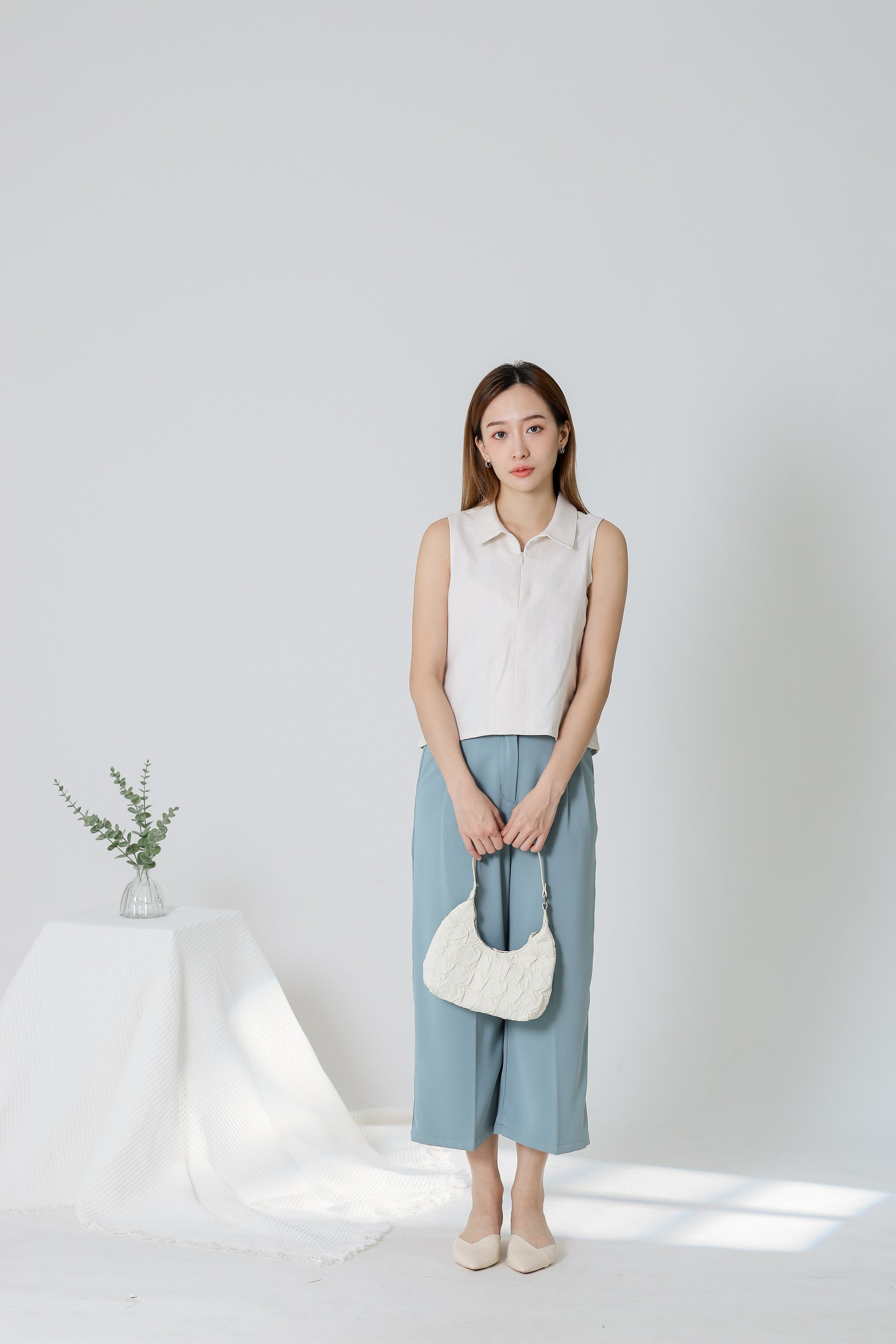 Eileen Zip Collar Top - Ivory