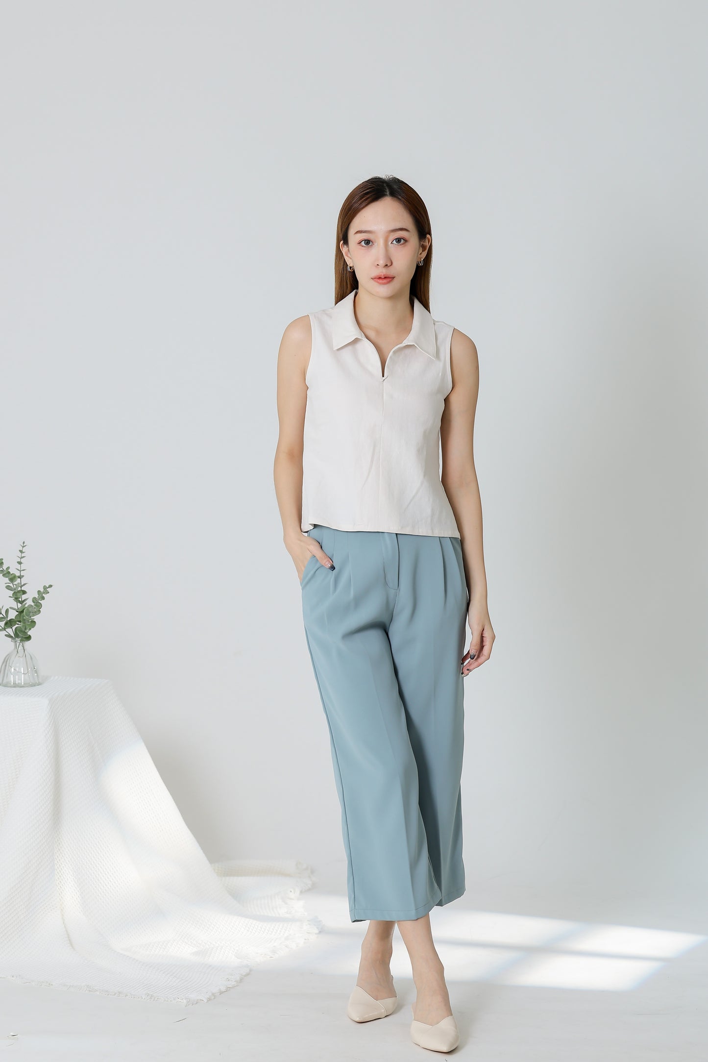 Eileen Zip Collar Top - Ivory