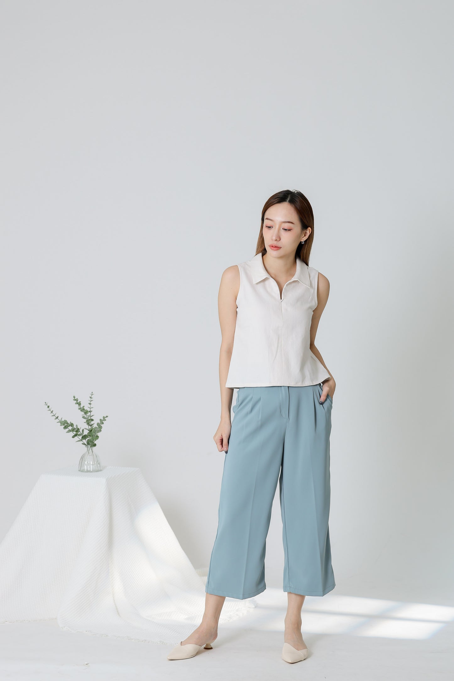 Eileen Zip Collar Top - Ivory