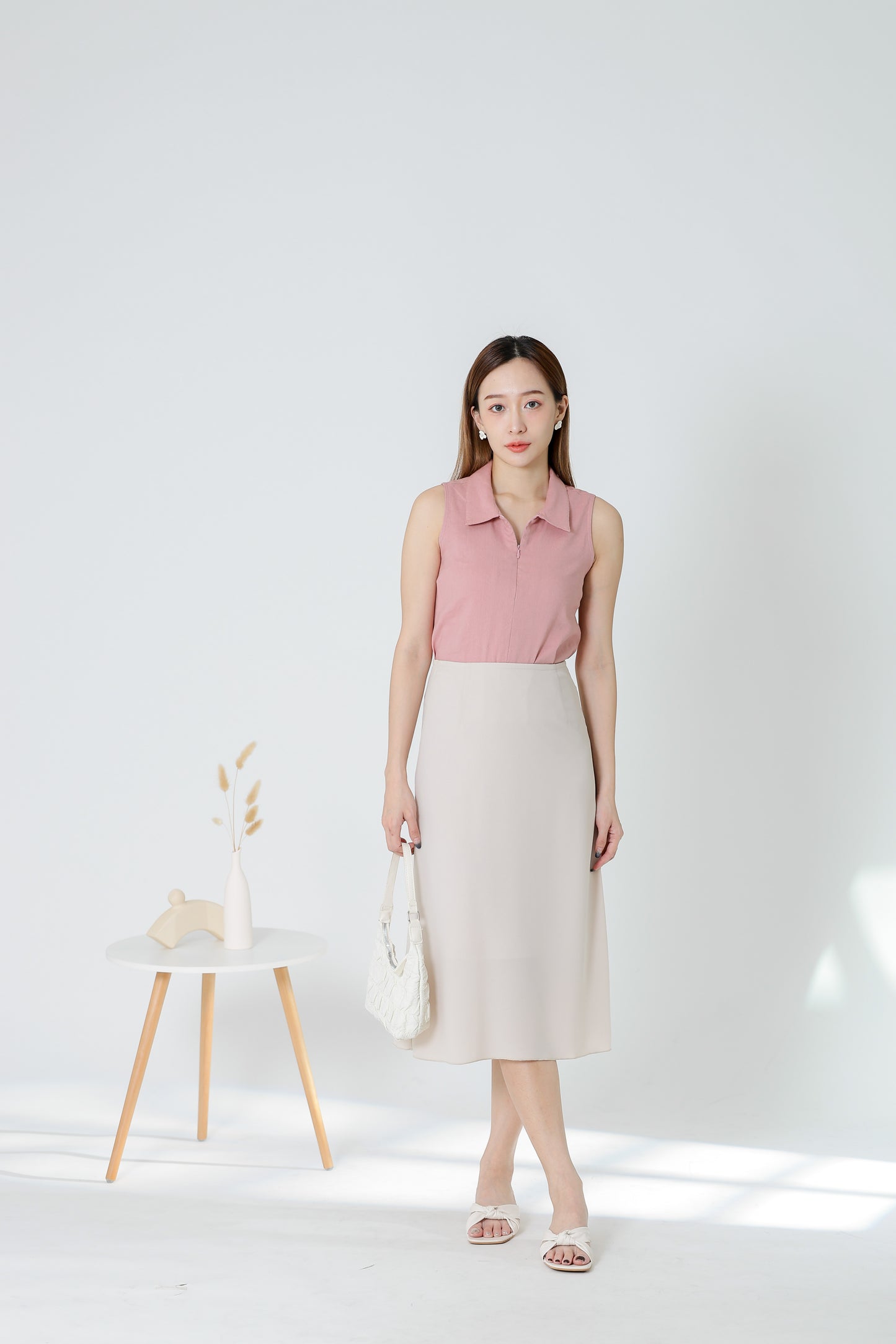 Eileen Zip Collar Top - Dusty Pink