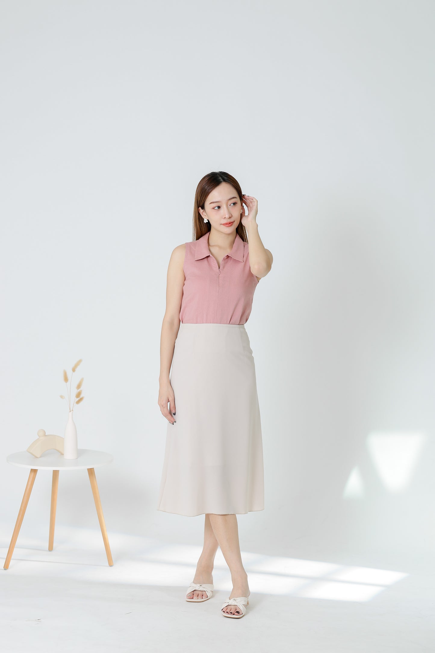 Eileen Zip Collar Top - Dusty Pink