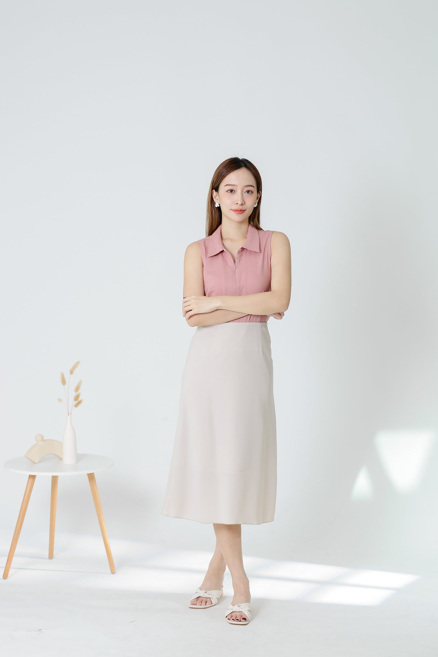 Eileen Zip Collar Top - Dusty Pink