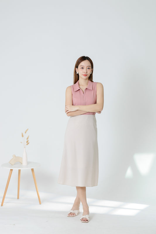 Eileen Zip Collar Top - Dusty Pink