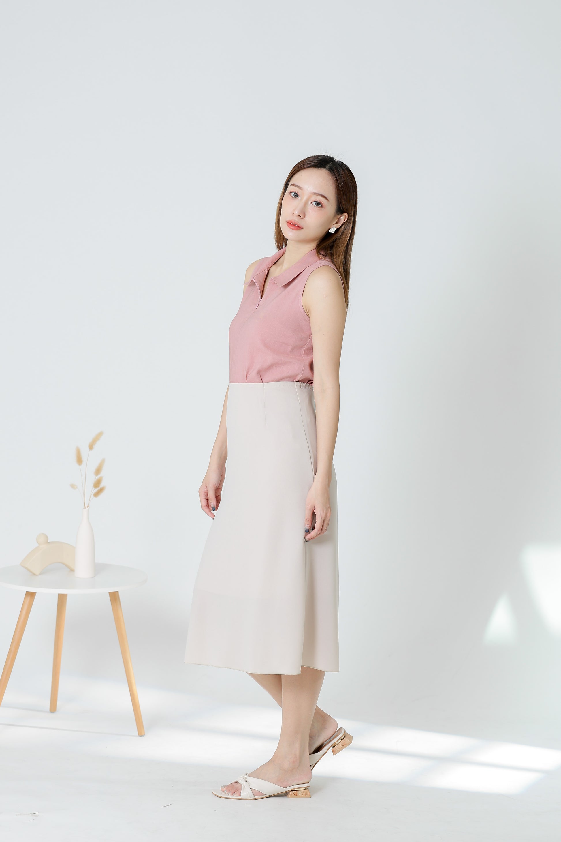 Eileen Zip Collar Top - Dusty Pink