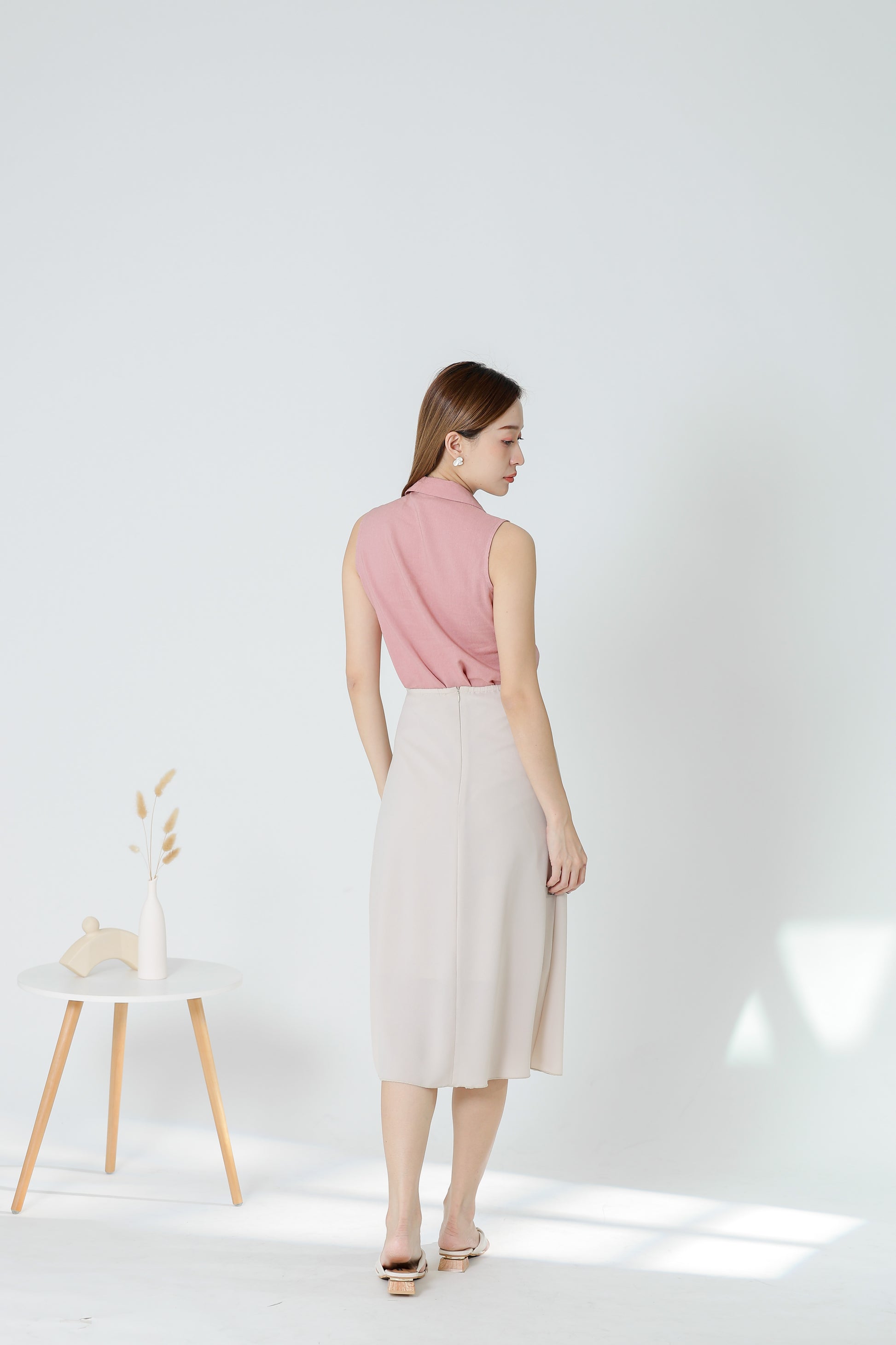 Eileen Zip Collar Top - Dusty Pink