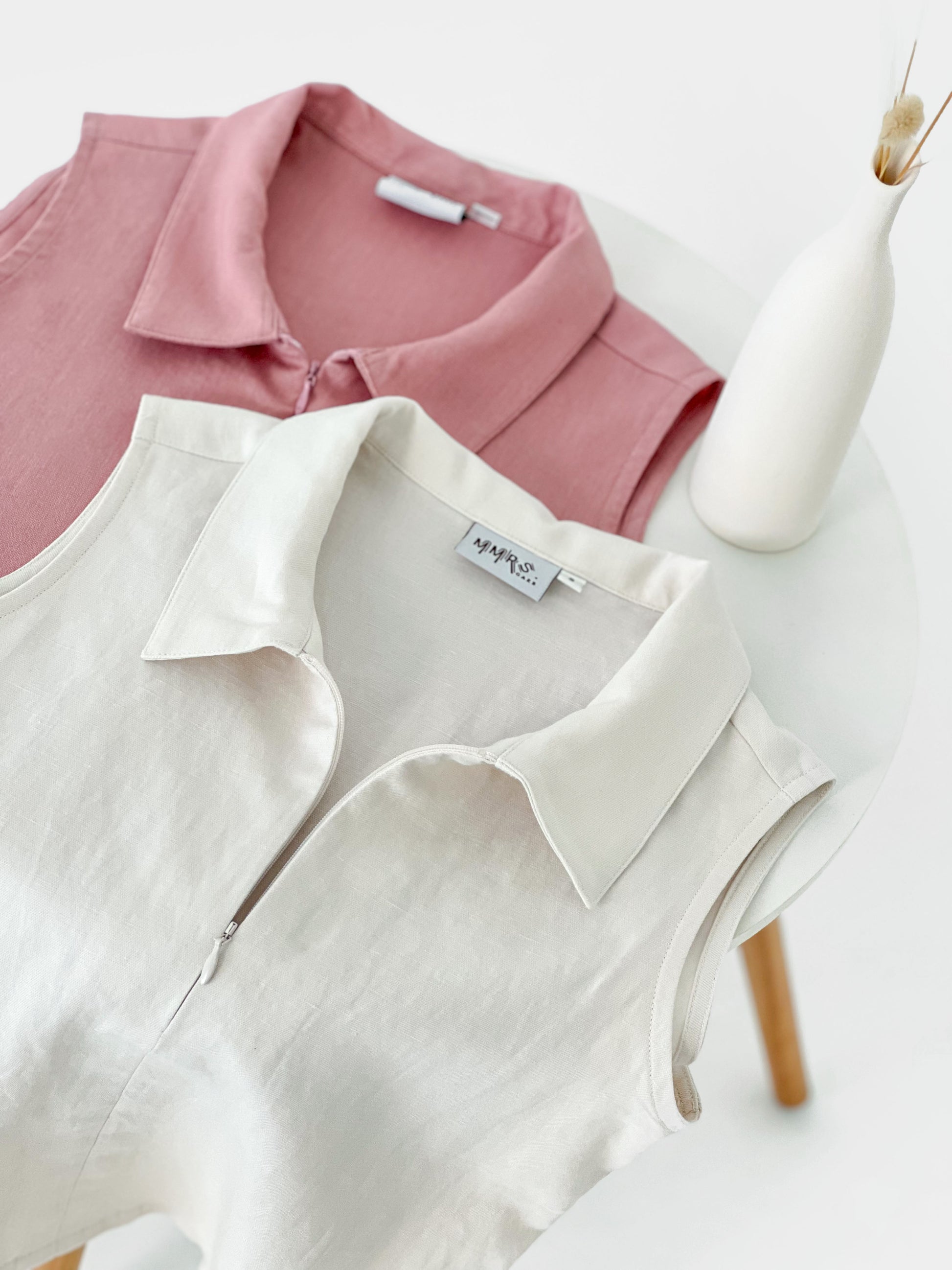 Eileen Zip Collar Top - Dusty Pink