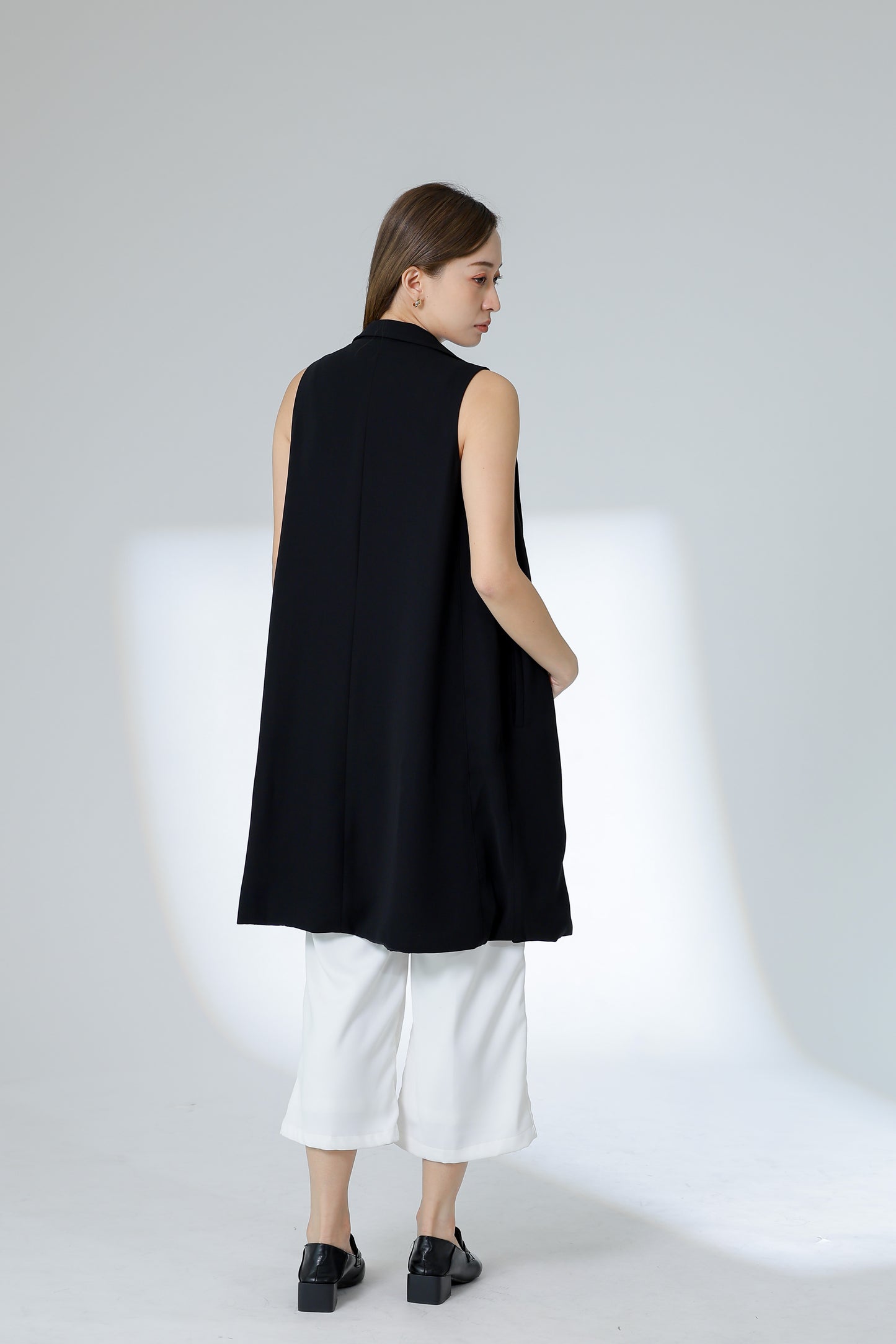 Eleora Notched Lapel Long Vest - Black