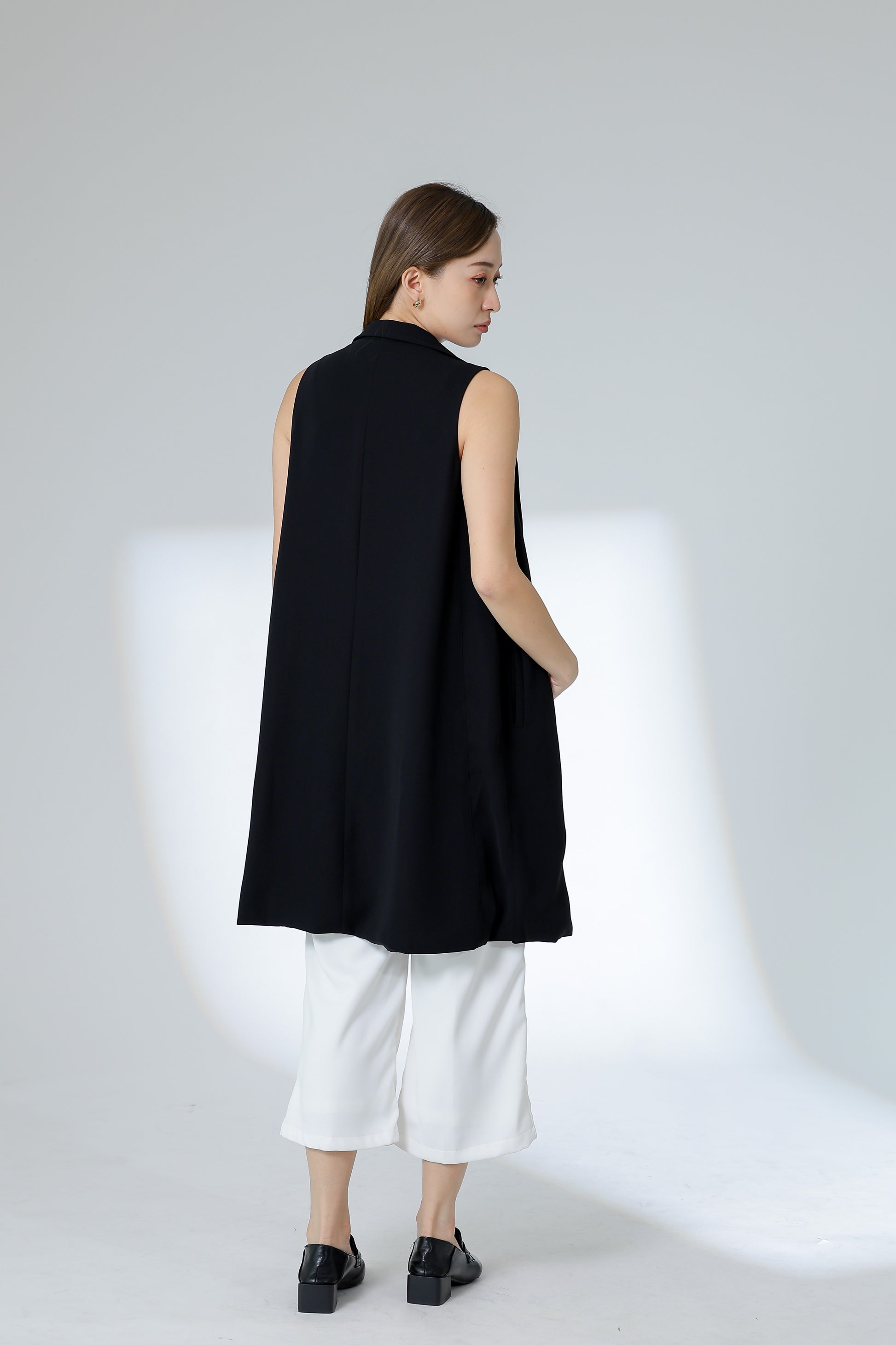 Eleora Notched Lapel Long Vest - Black