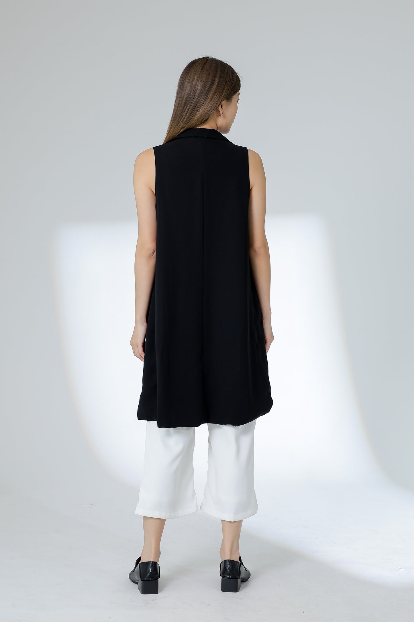 Eleora Notched Lapel Long Vest - Black