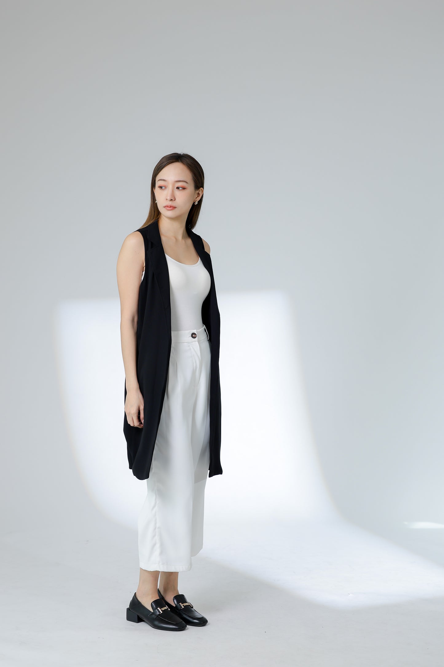 Eleora Notched Lapel Long Vest - Black