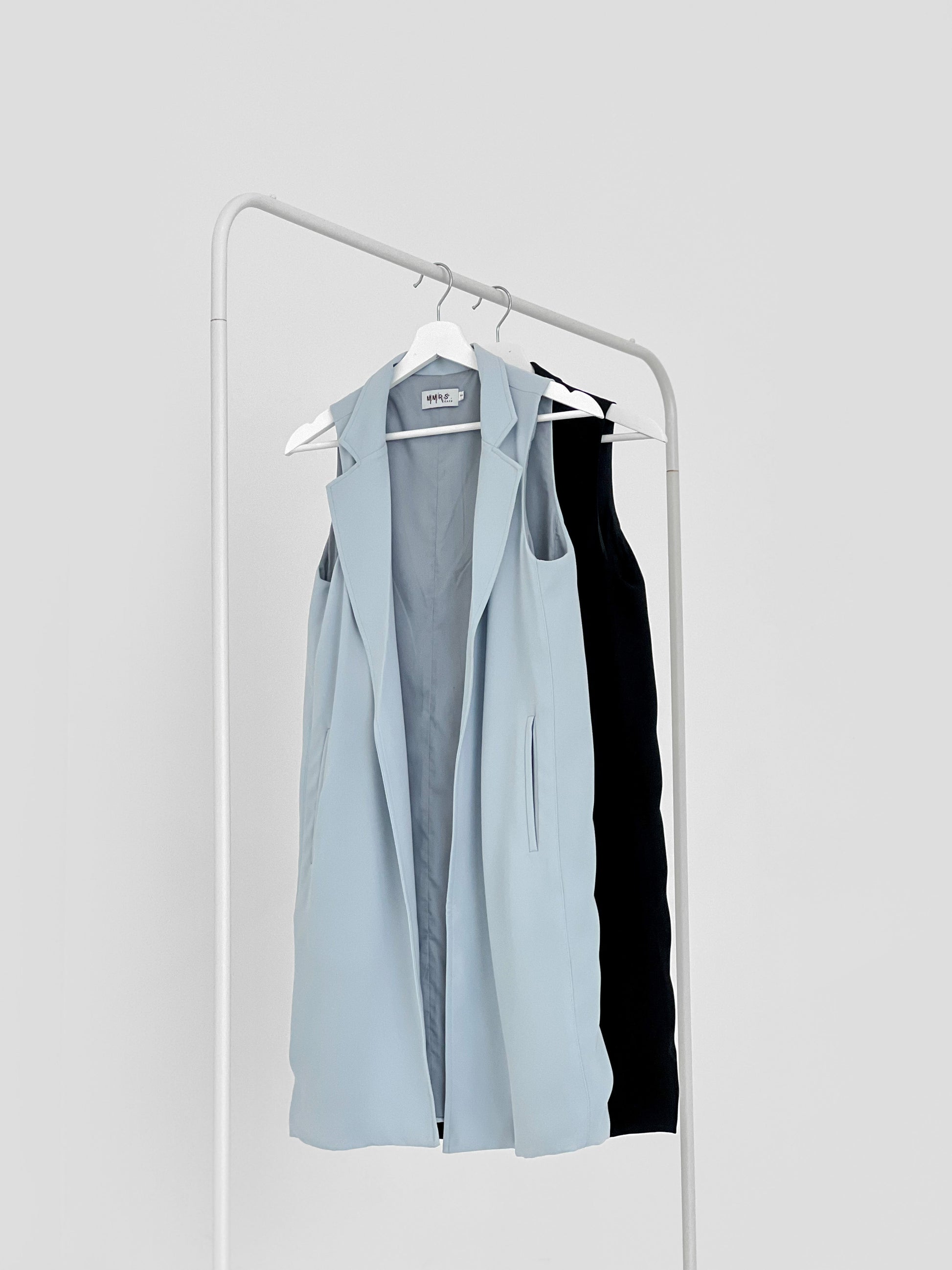 Eleora Notched Lapel Long Vest - Black