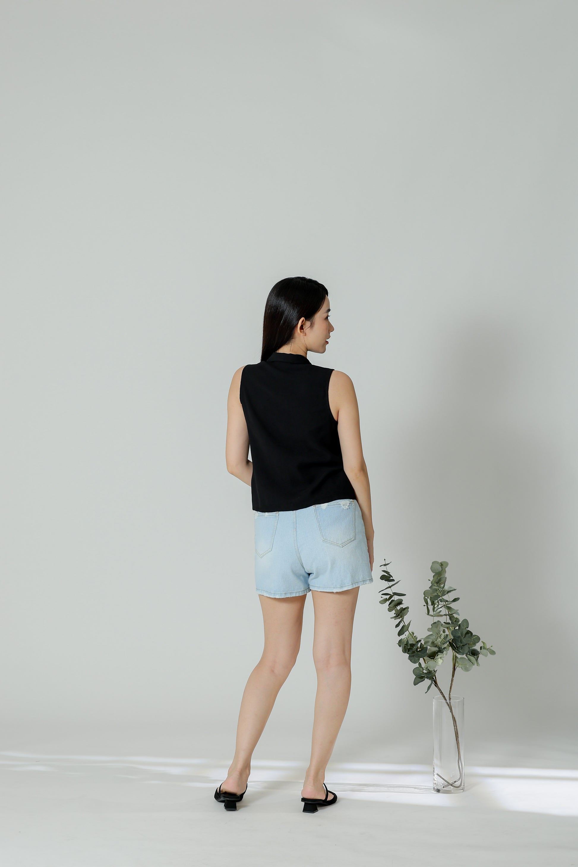 Ella Zip Collar Top - Black
