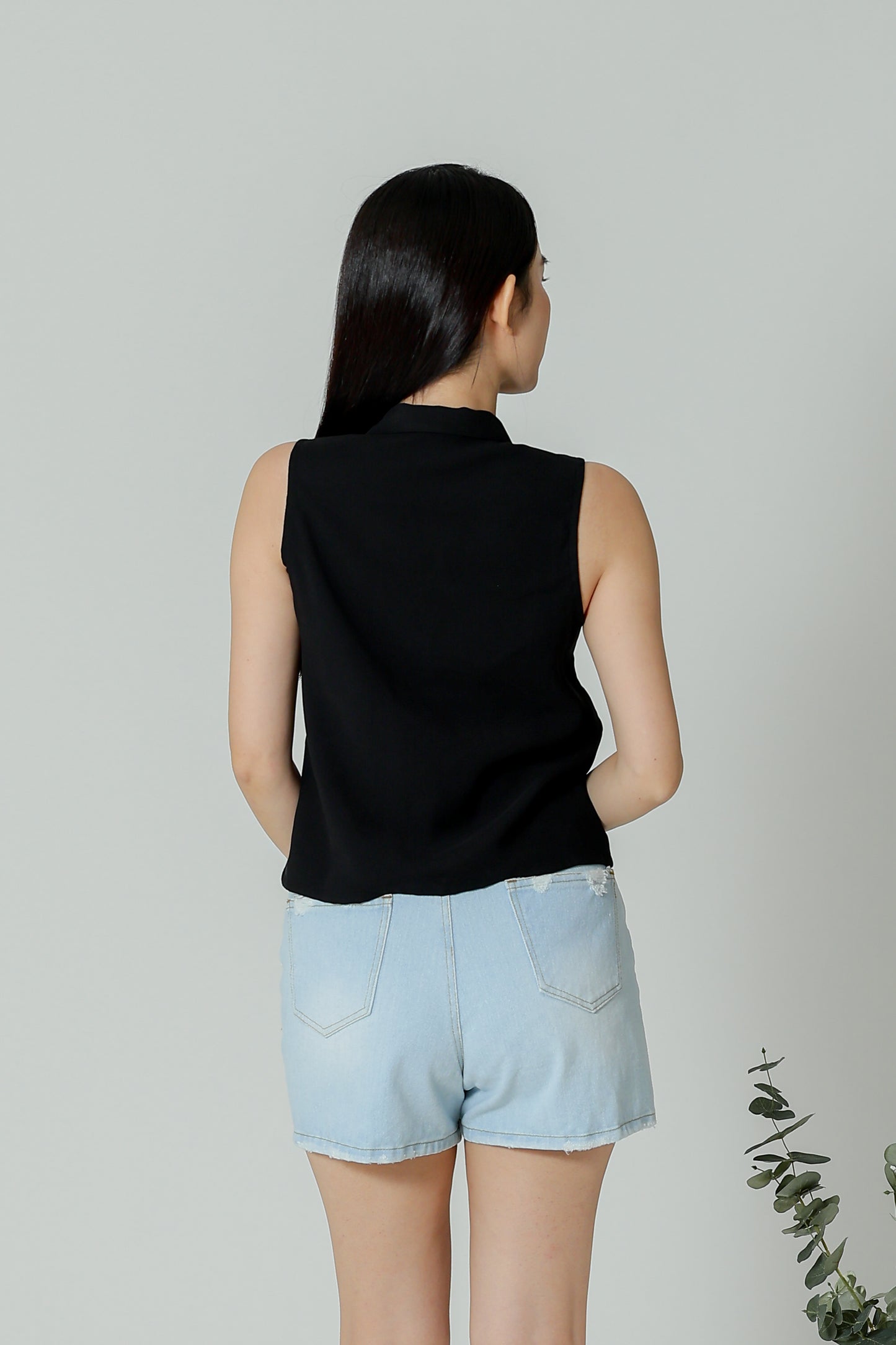 Ella Zip Collar Top - Black