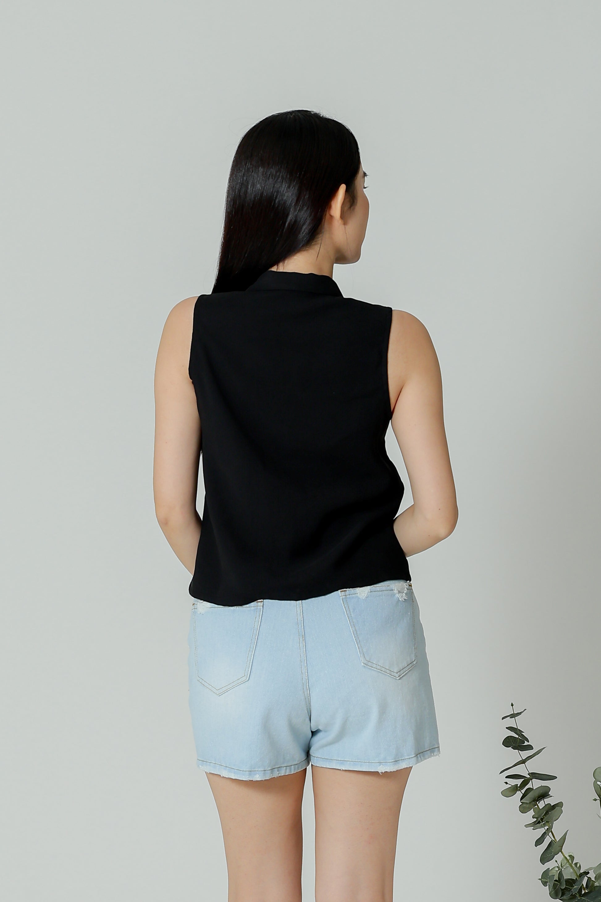Ella Zip Collar Top - Black