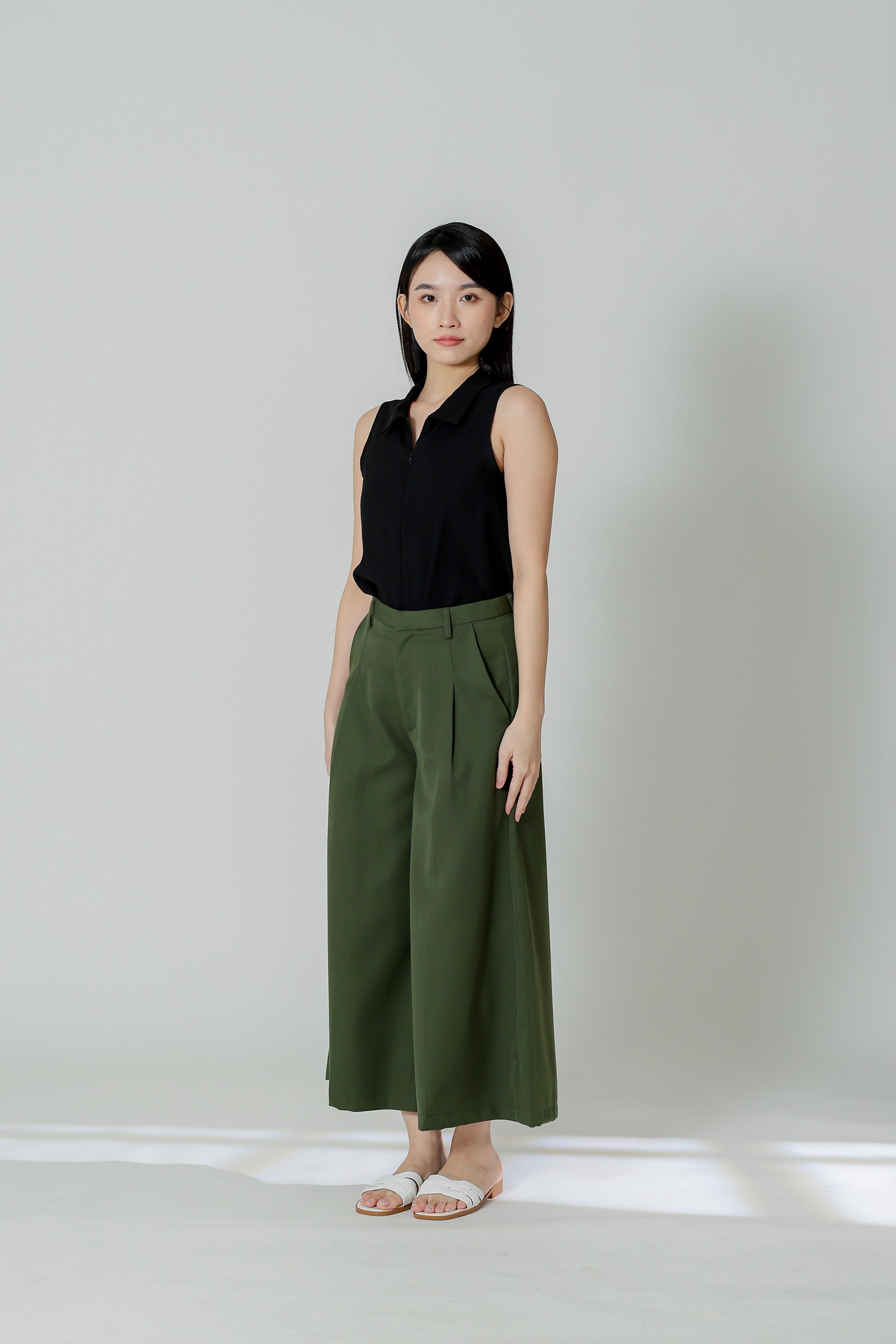 Ella Zip Collar Top - Black