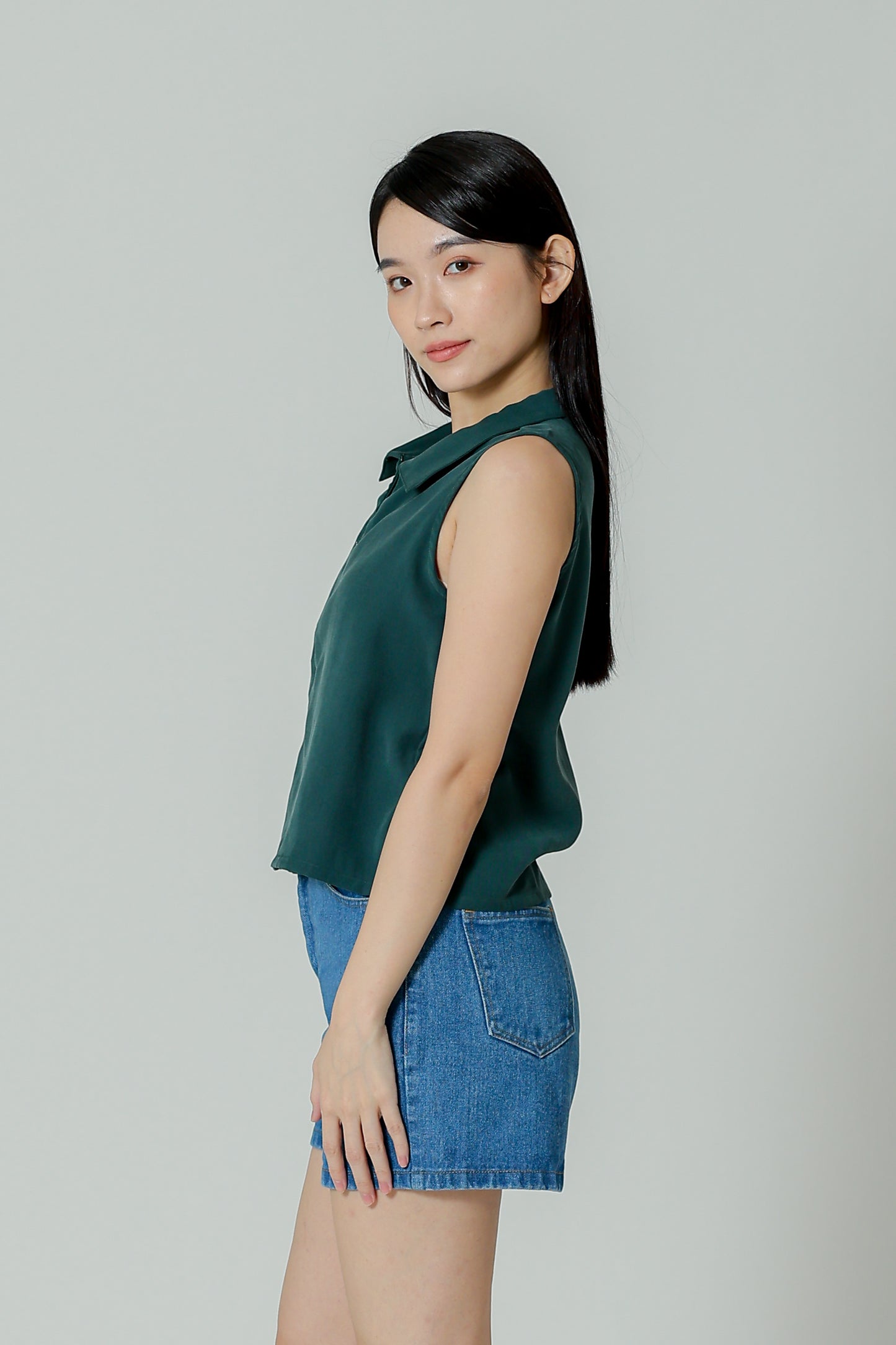 Ella Zip Collar Top - Emerald