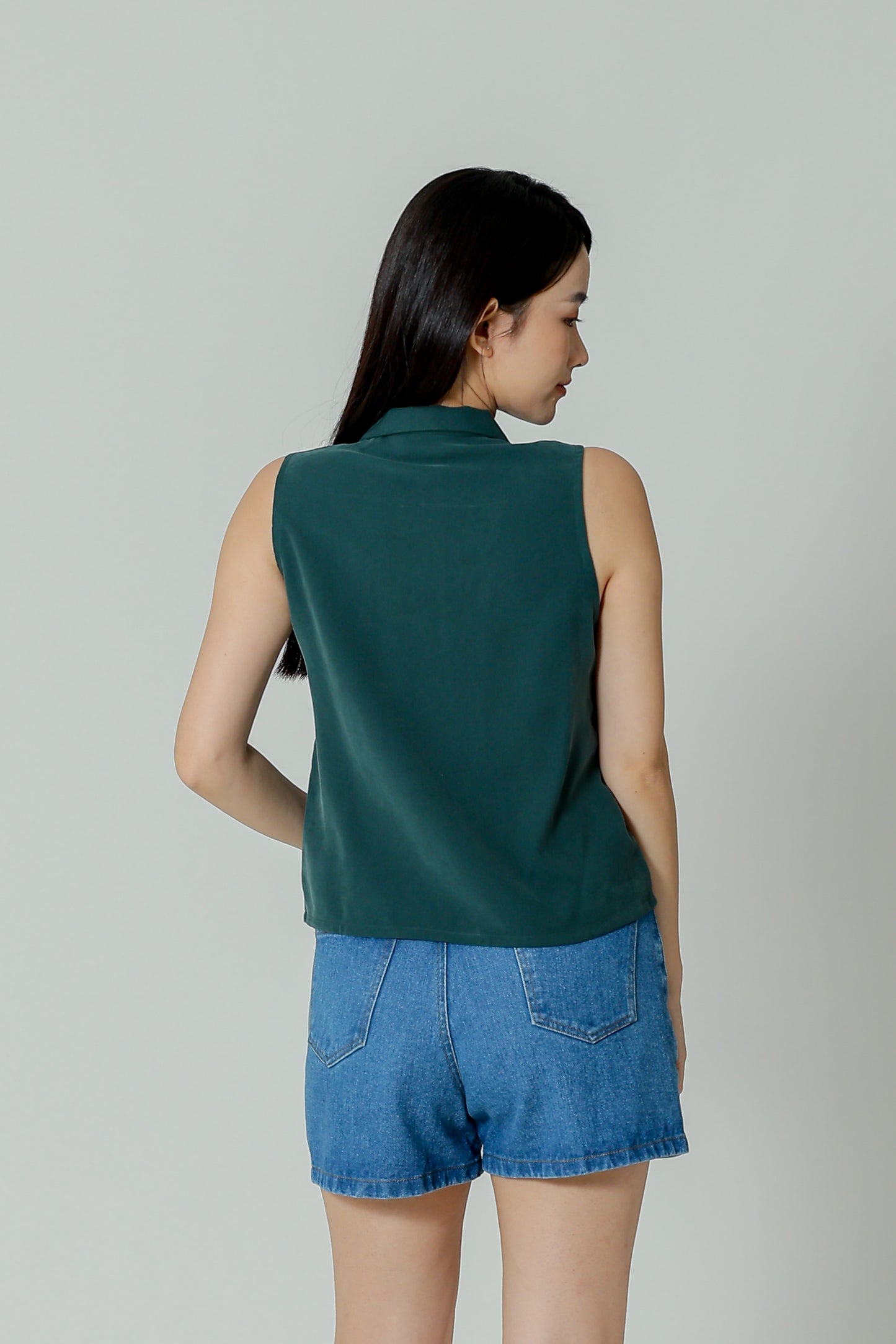 Ella Zip Collar Top - Emerald