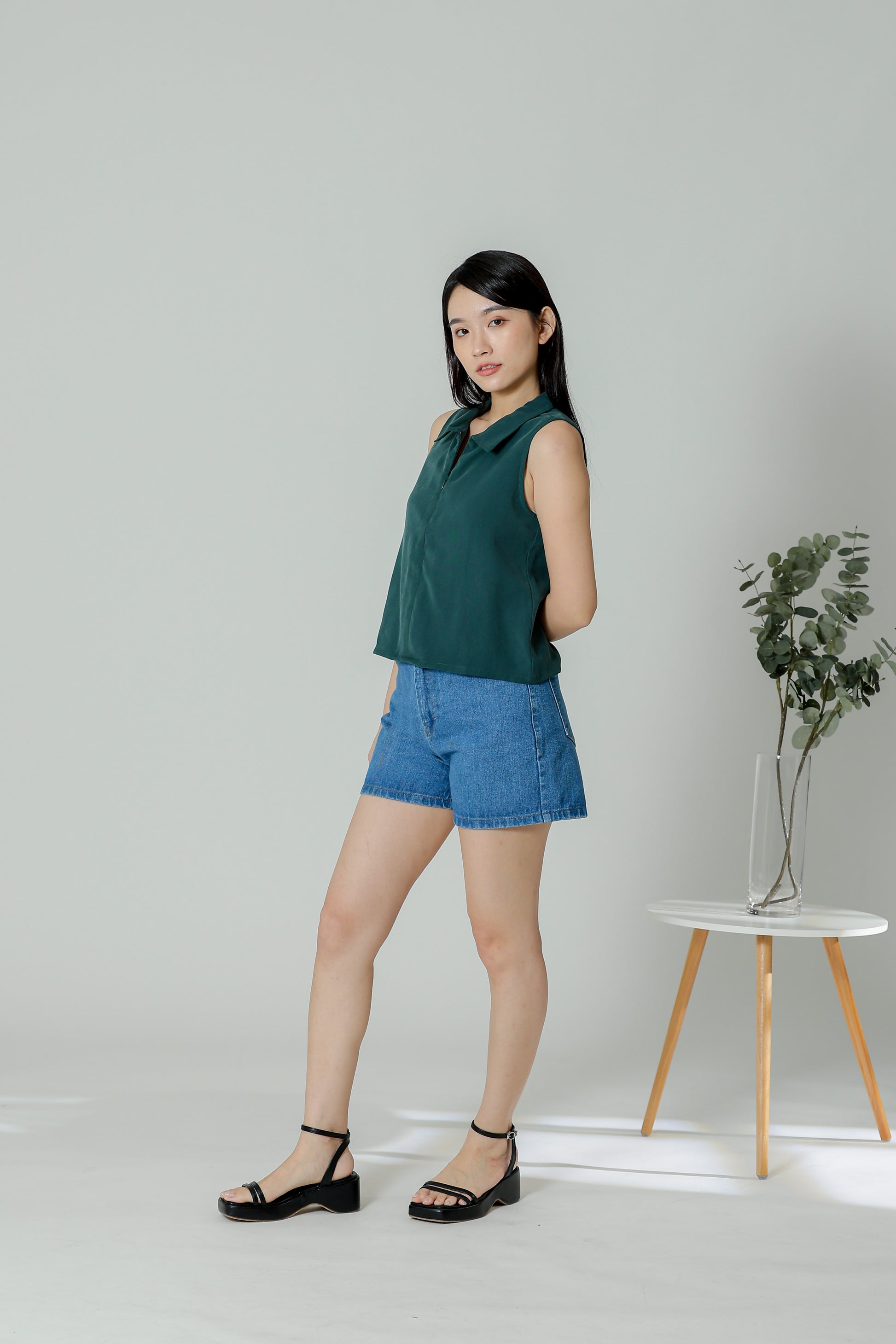 Ella Zip Collar Top - Emerald