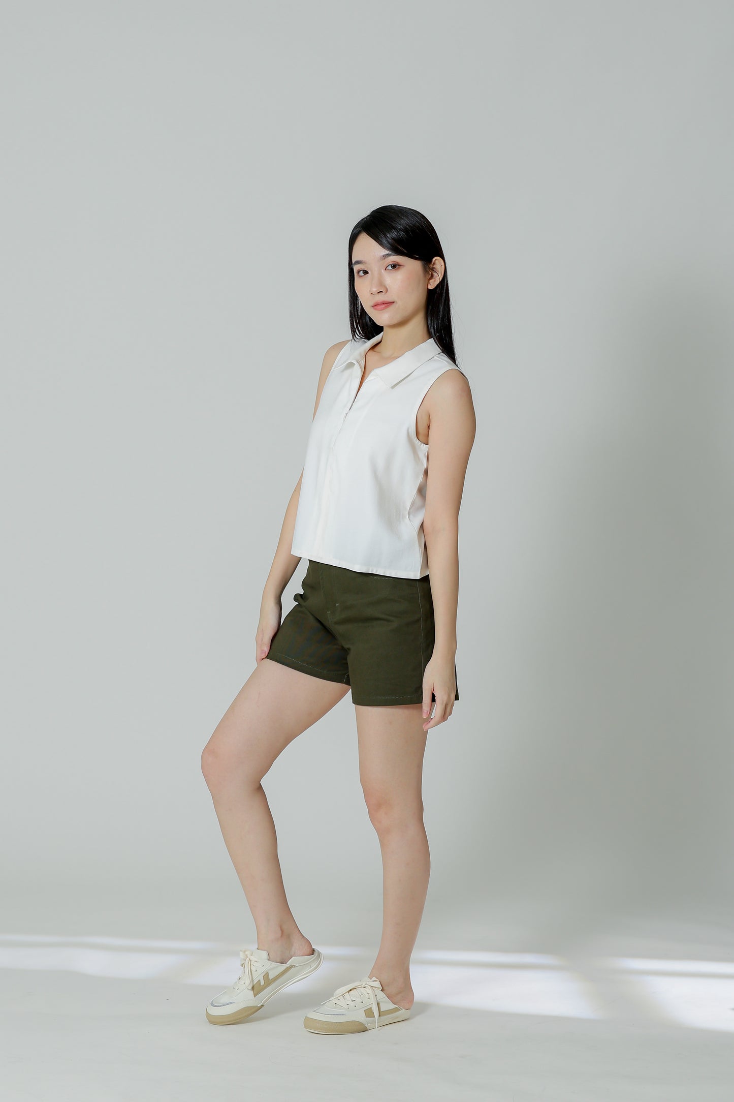 Ella Zip Collar Top - Ivory