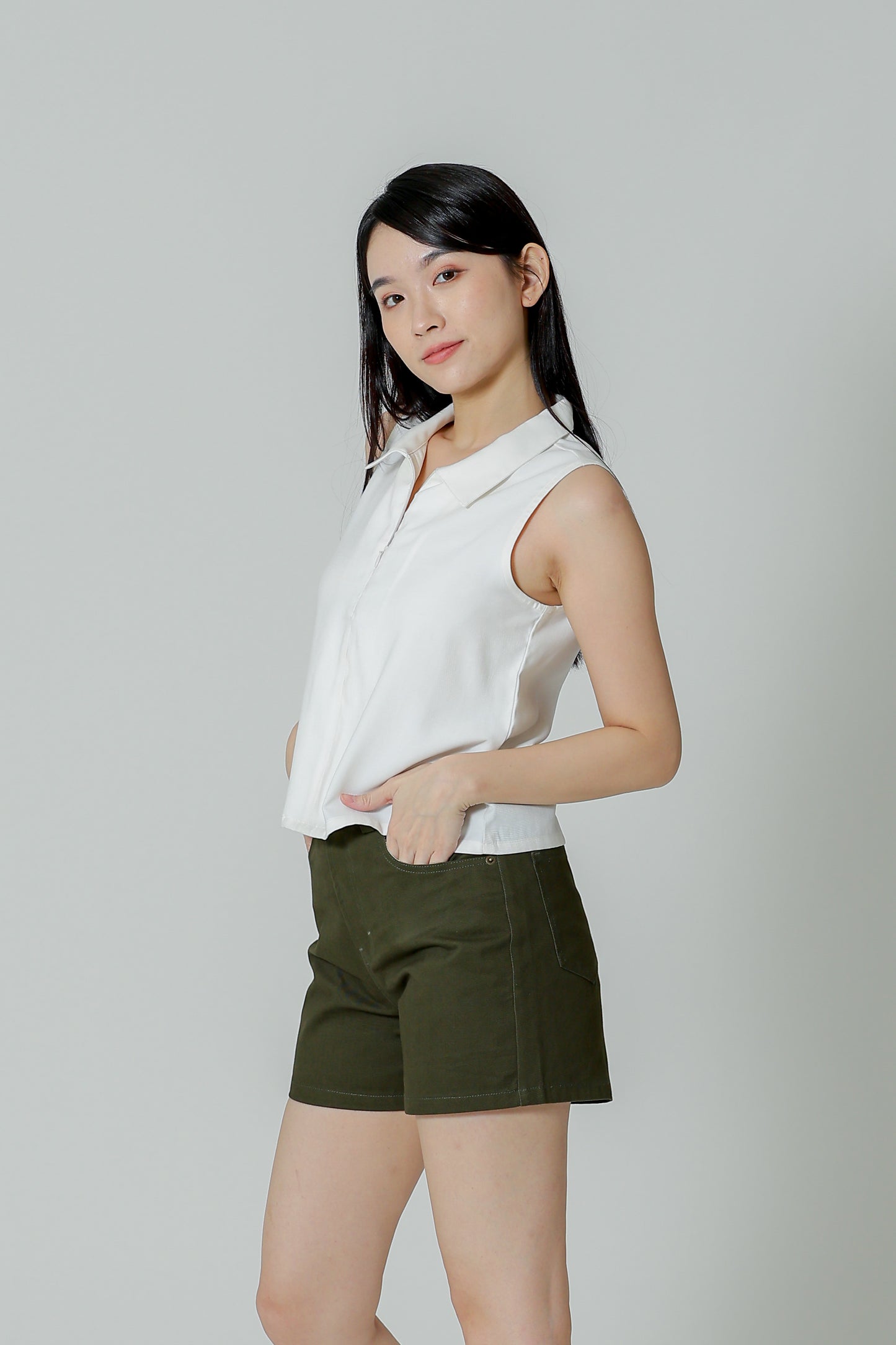 Ella Zip Collar Top - Ivory