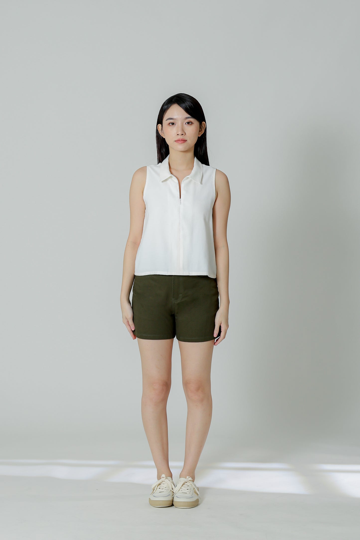 Ella Zip Collar Top - Ivory