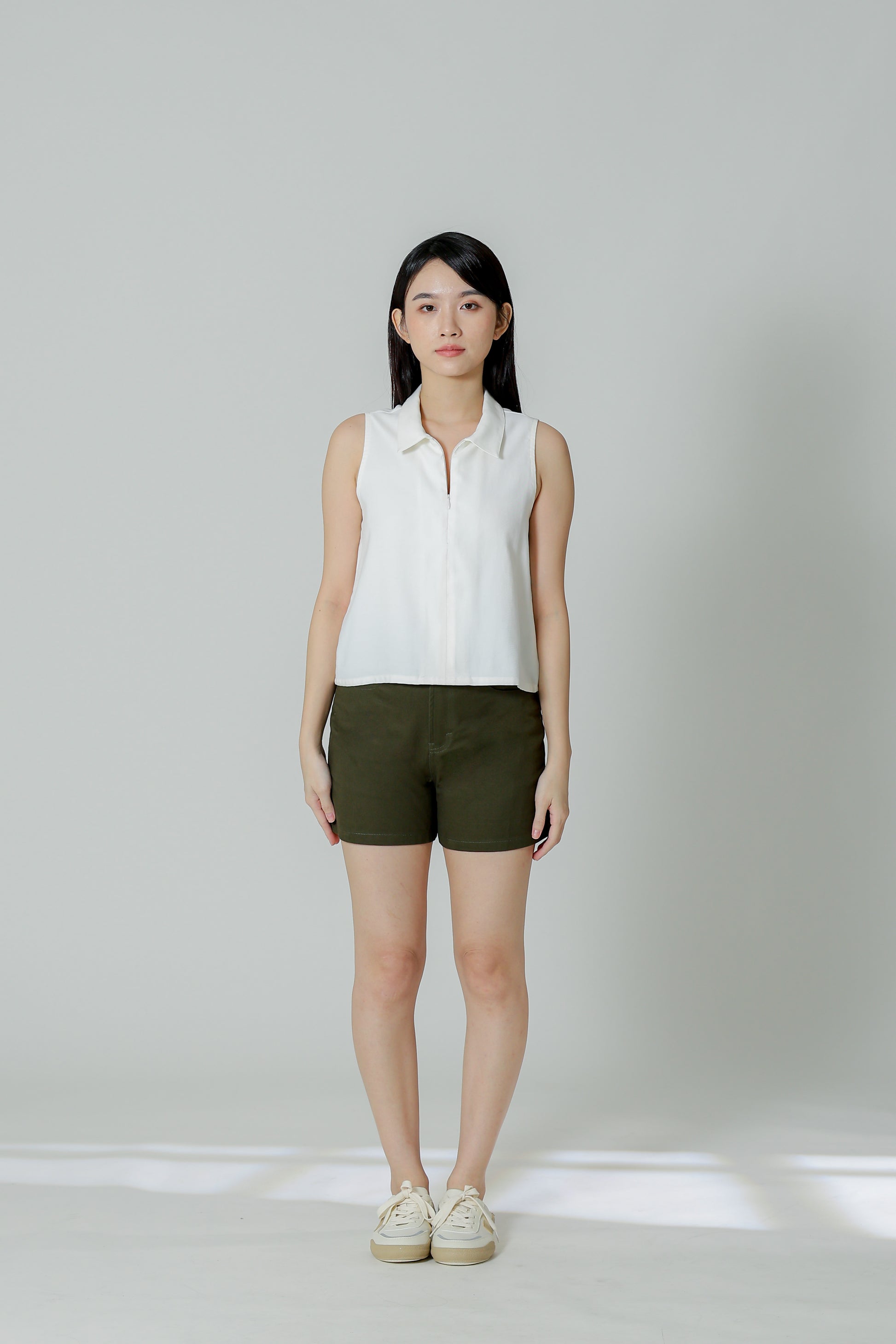 Ella Zip Collar Top - Ivory