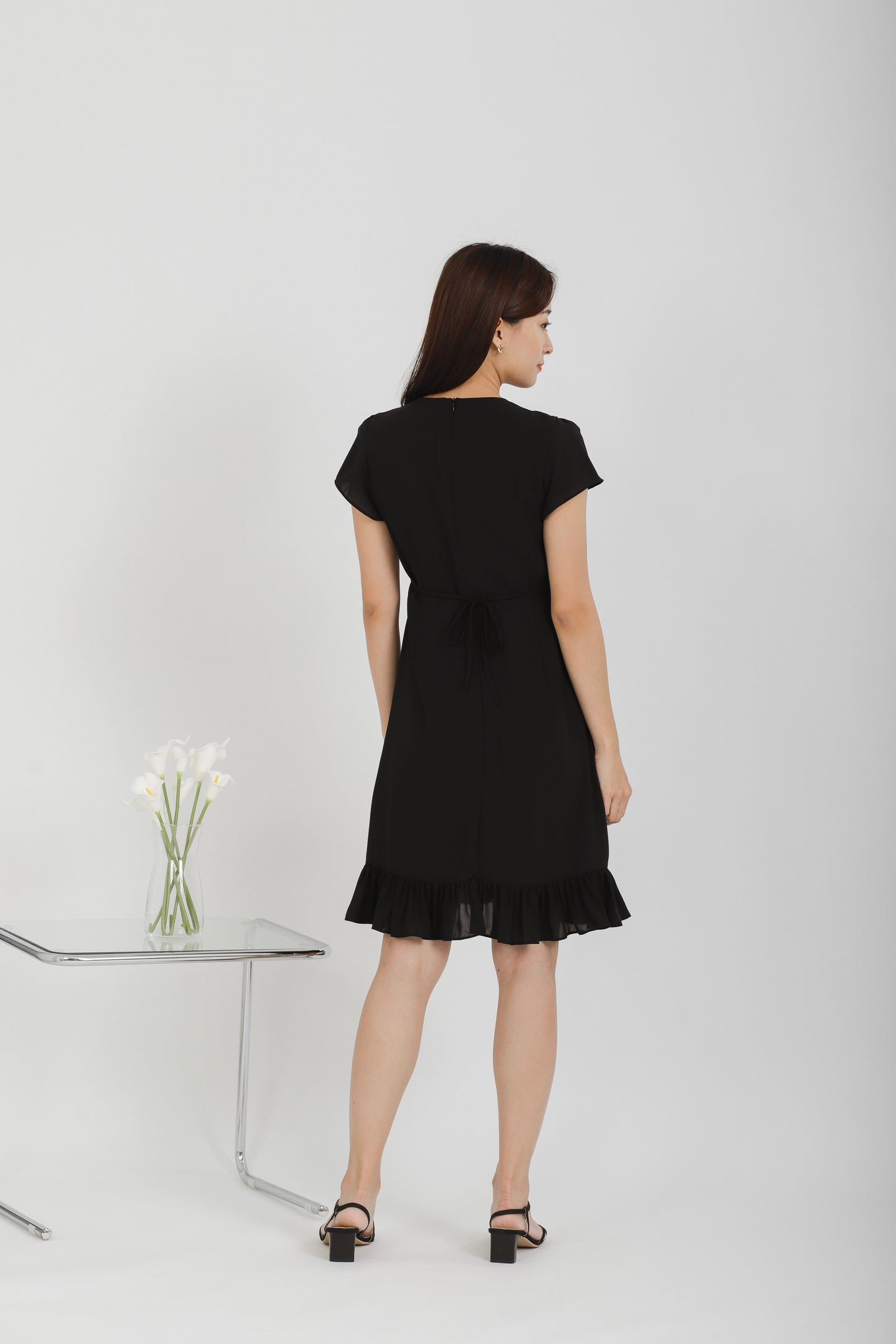 Emeri Ruffles Wrapped Dress - Black