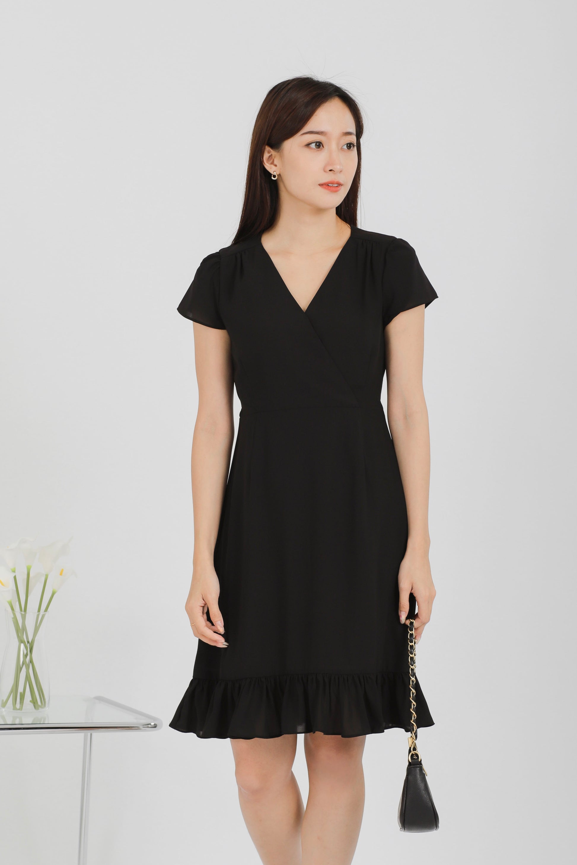 Emeri Ruffles Wrapped Dress - Black