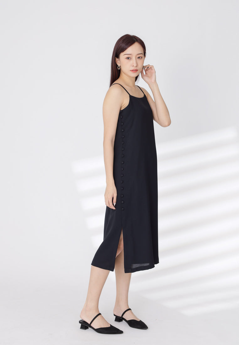 Emily Side Buttoned Dress - Black