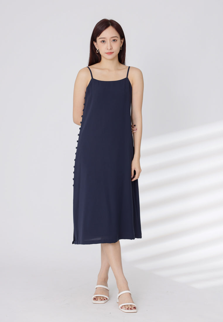 Emily Side Buttoned Dress - Navy