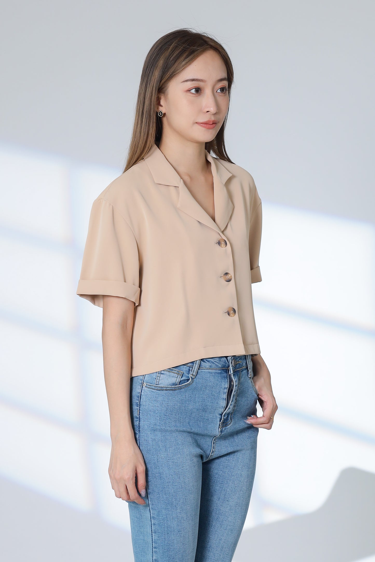 Ennis Notched Collar Top - Khaki