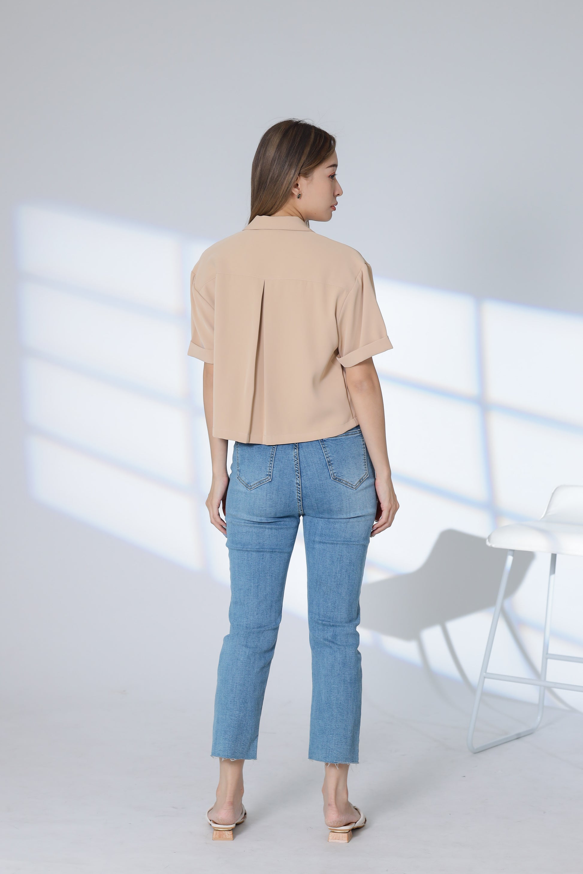 Ennis Notched Collar Top - Khaki