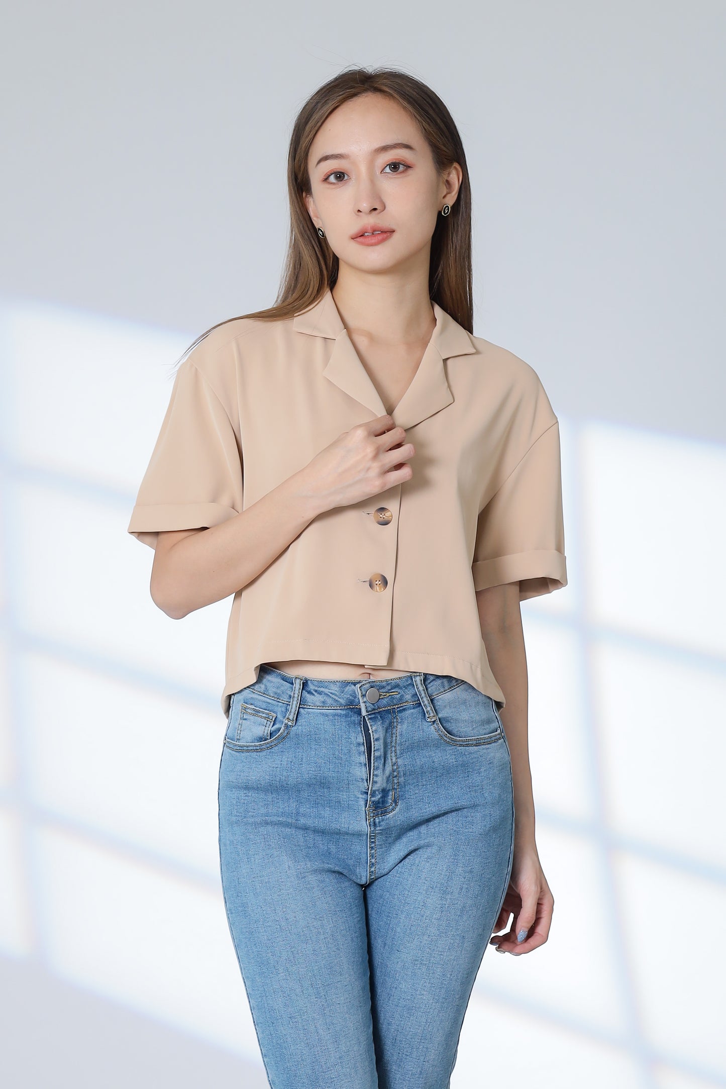 Ennis Notched Collar Top - Khaki
