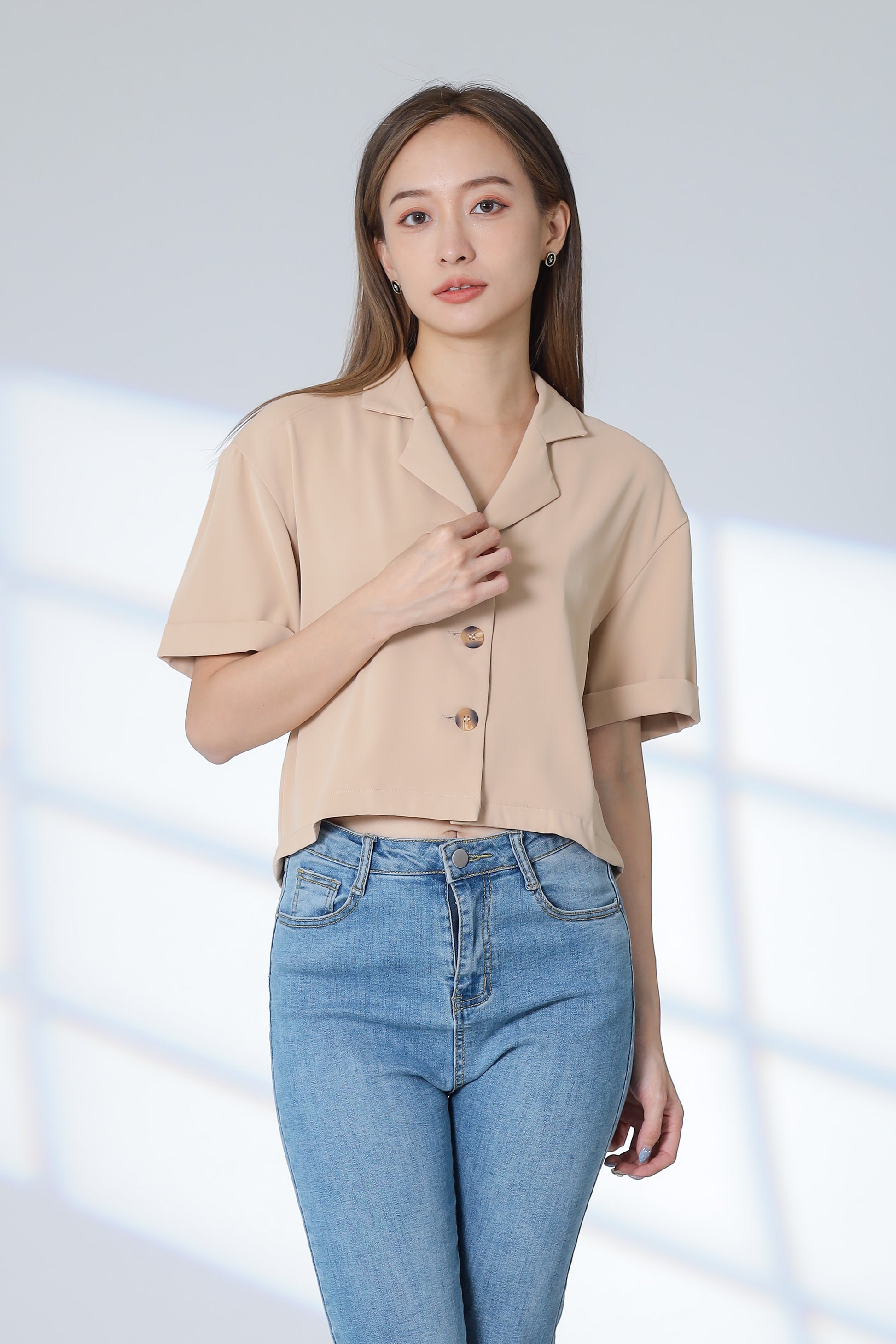 Ennis Notched Collar Top - Khaki