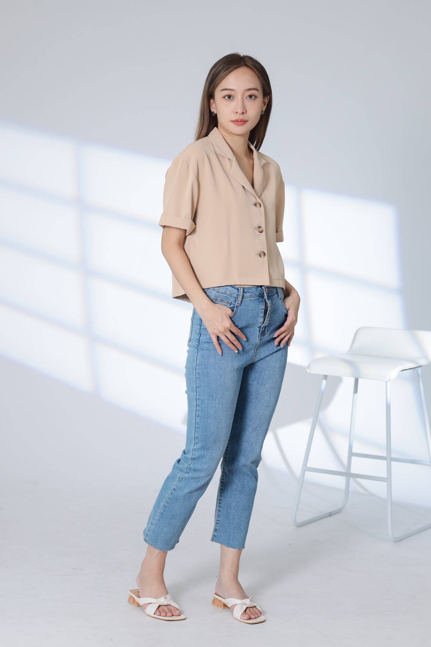 Ennis Notched Collar Top - Khaki