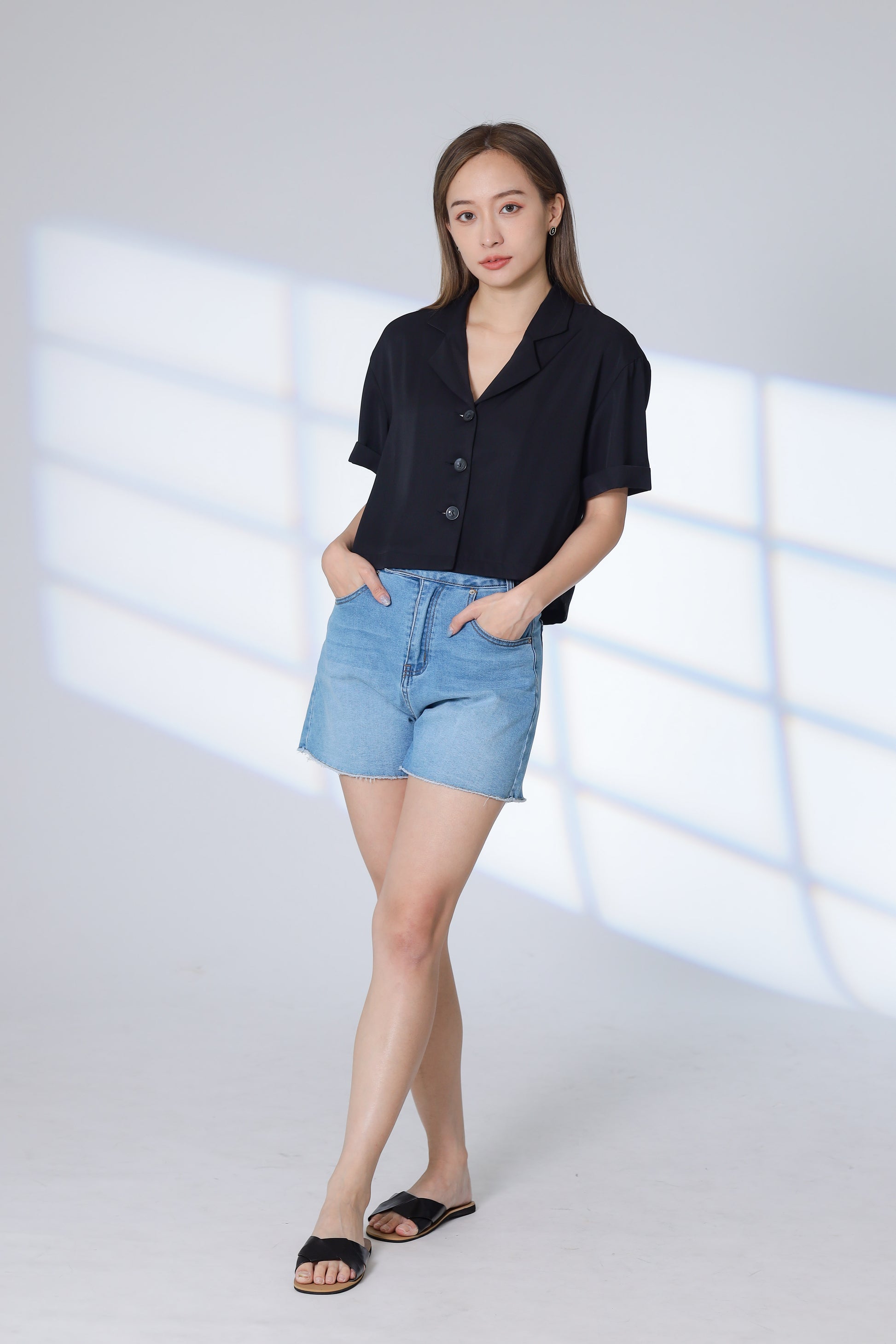 Ennis Notched Collar Top - Black