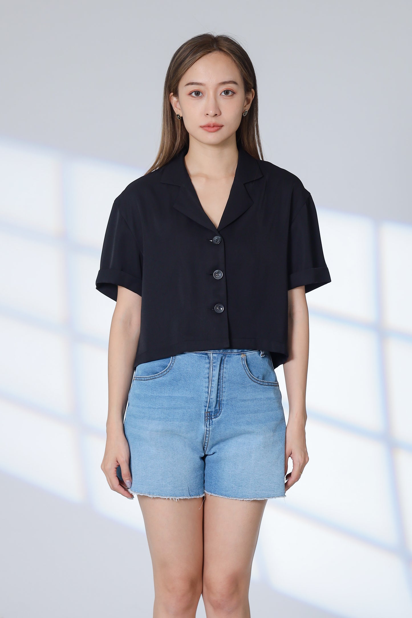 Ennis Notched Collar Top - Black