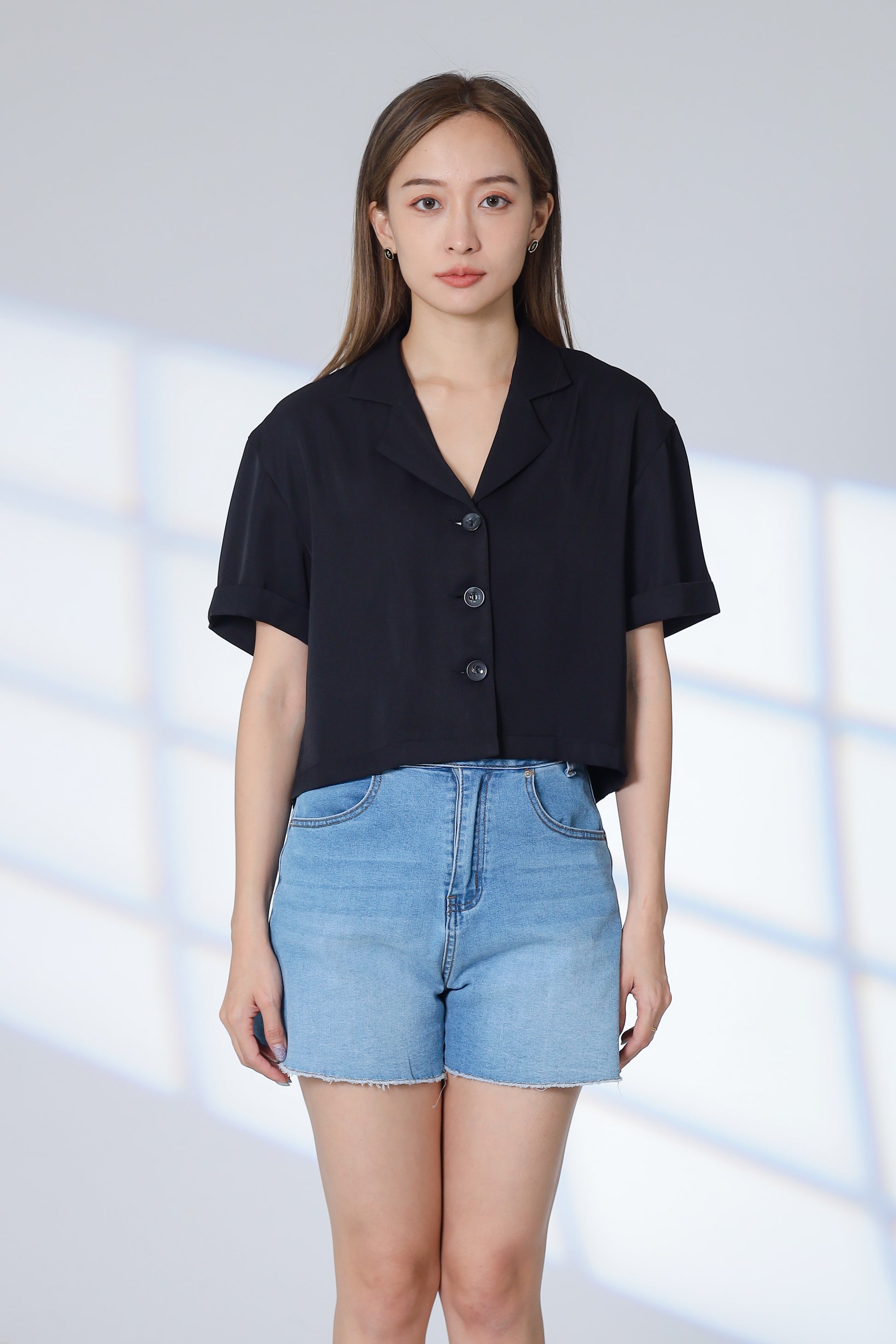 Ennis Notched Collar Top - Black