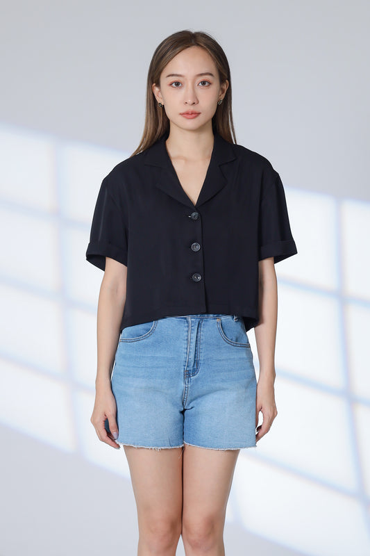 Ennis Notched Collar Top - Black