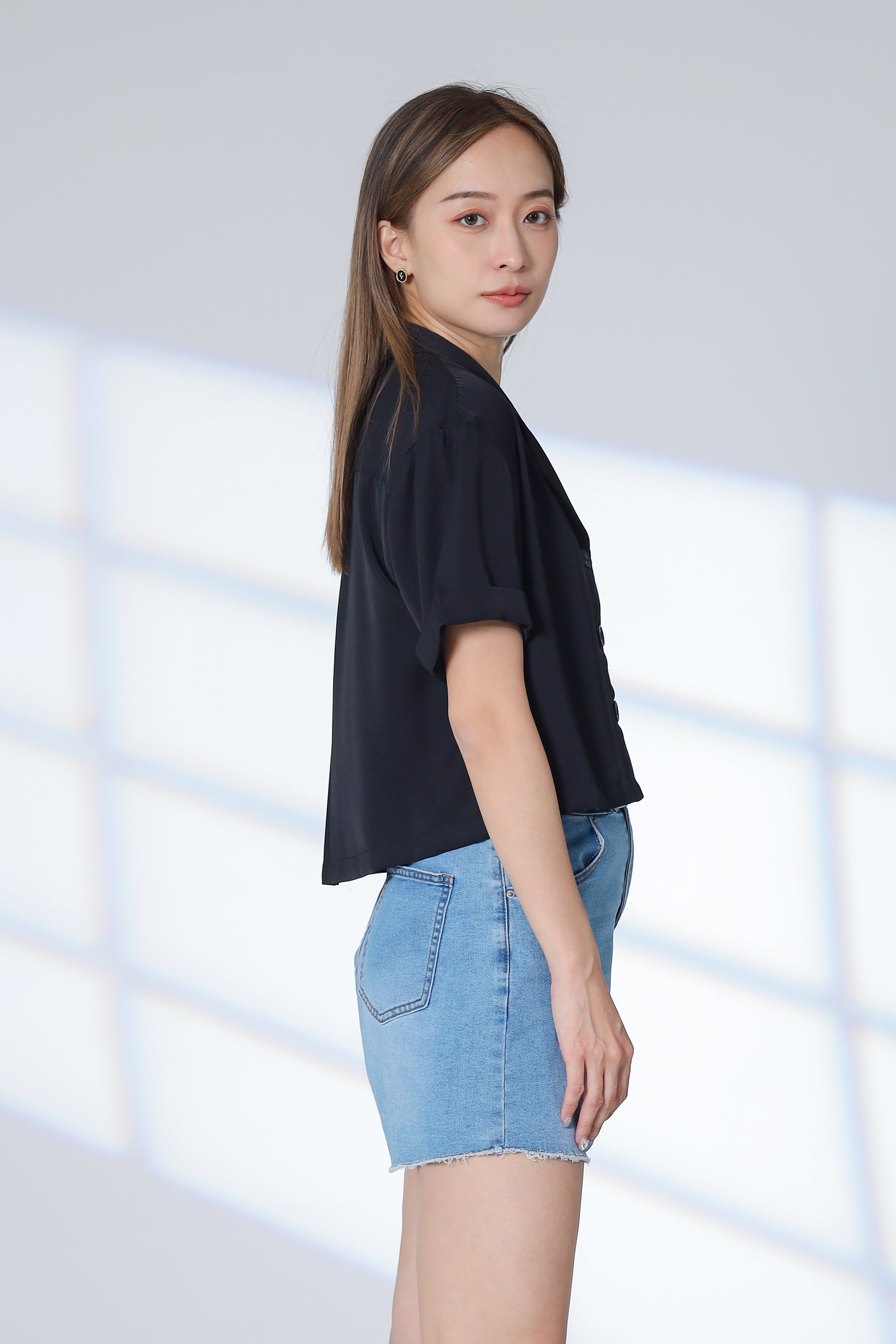 Ennis Notched Collar Top - Black