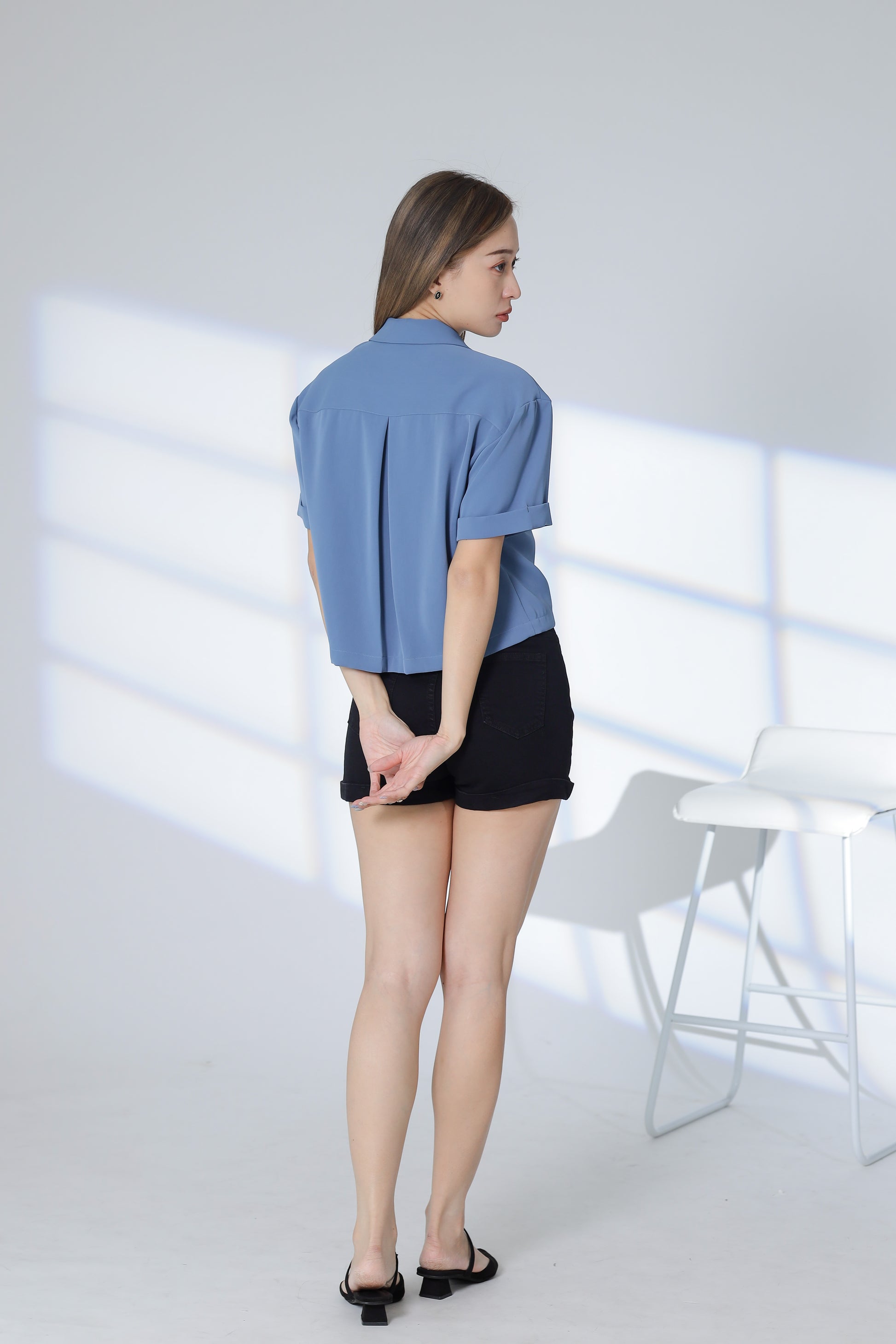 Ennis Notched Collar Top - Blue