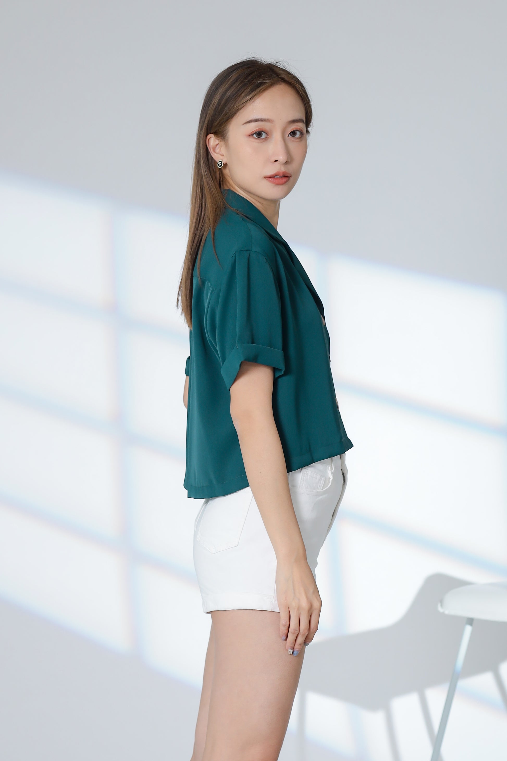 Ennis Notched Collar Top - Emerald