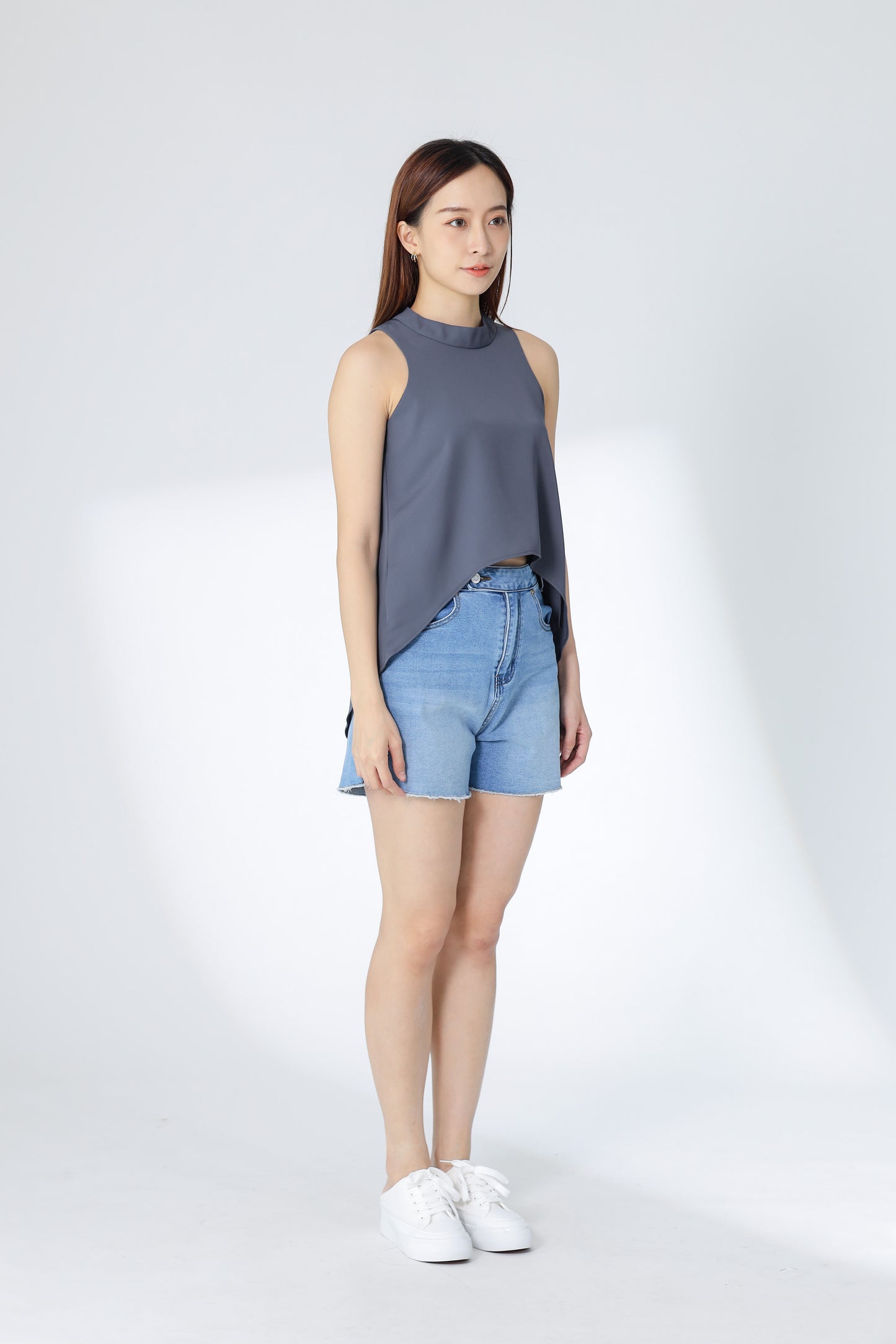 Erinn Mock Neck Asymmetric Top - Cool Gray